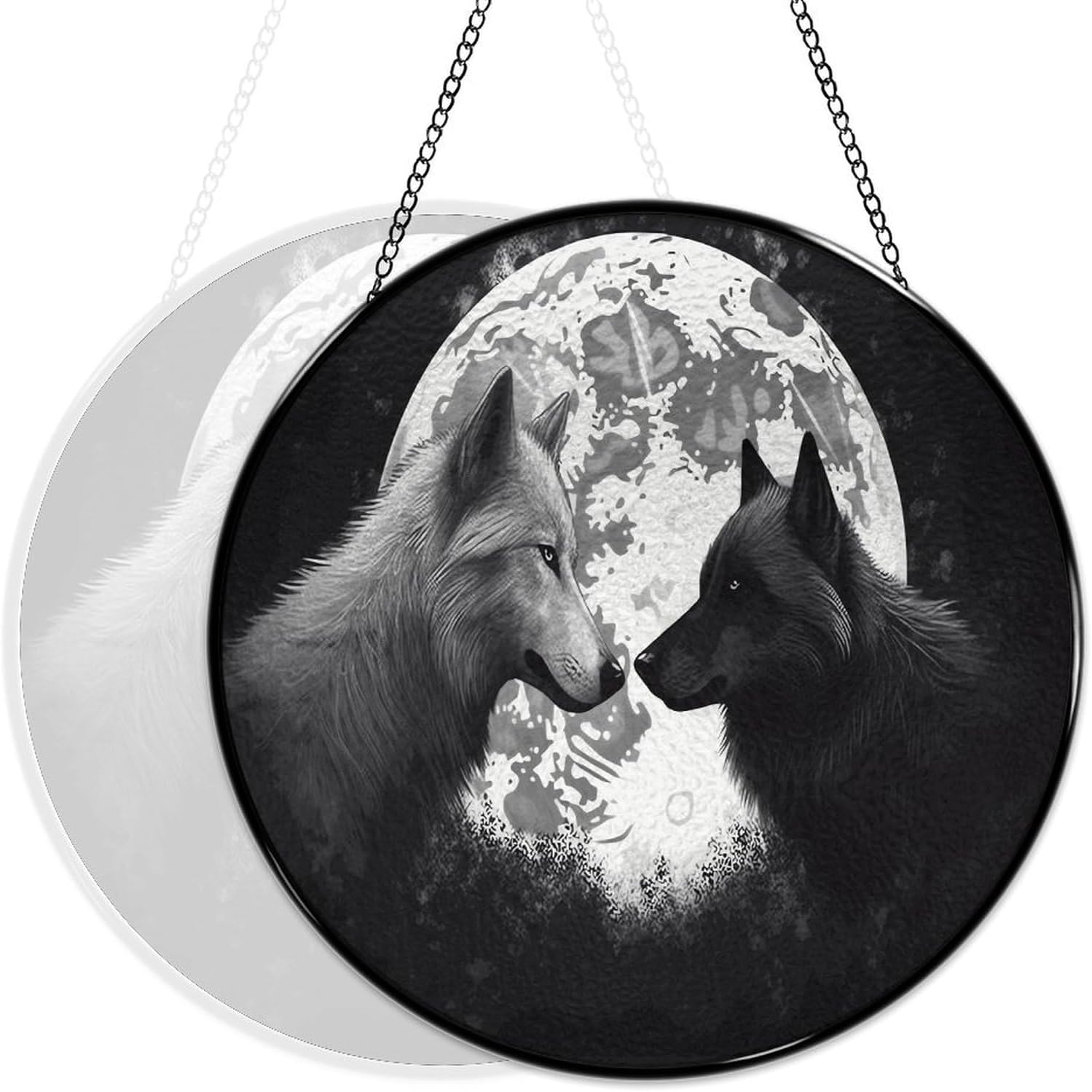 Stained Glass Hanging Sign Suncatcher, The Moon Wild Animal