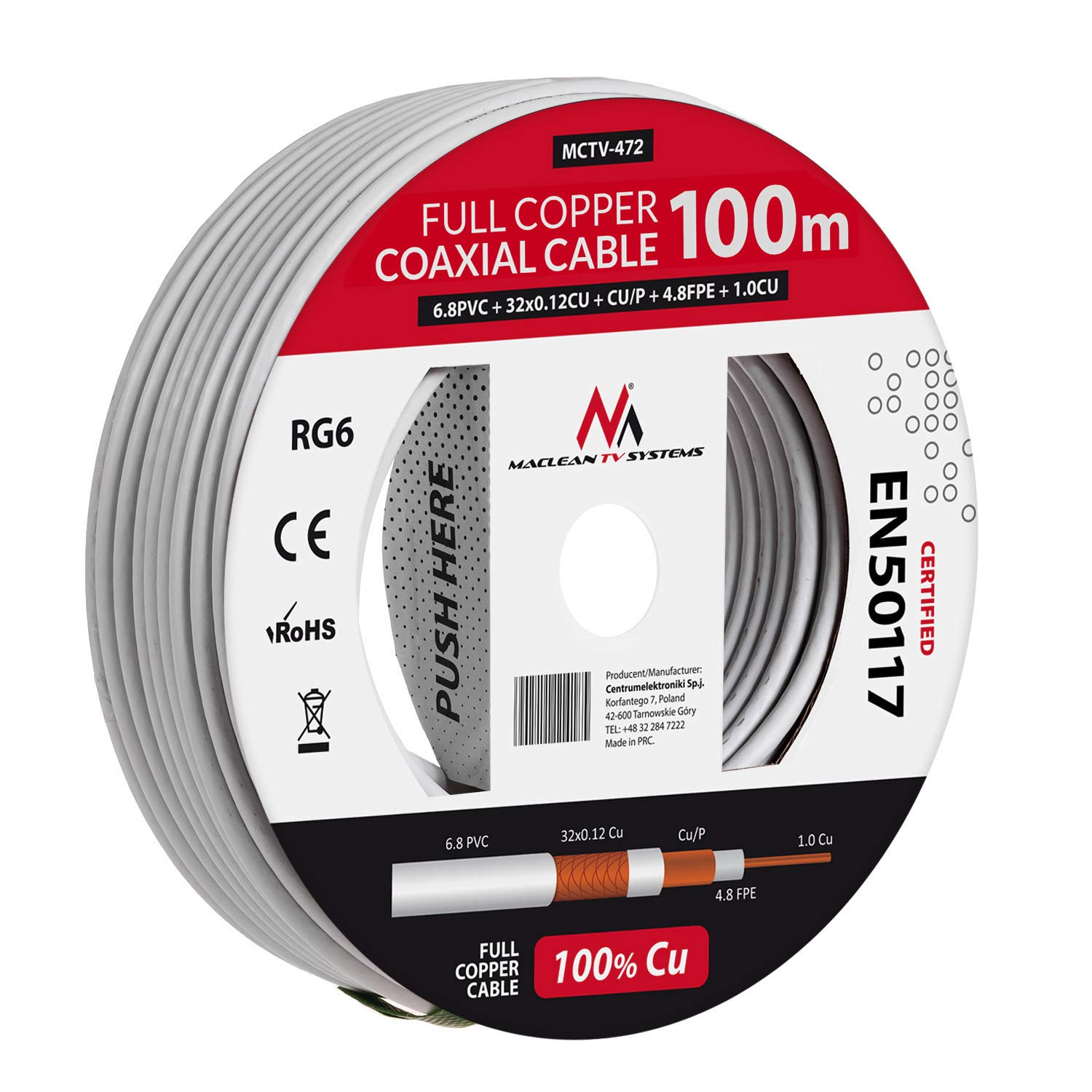MACLEAN MCTV-472 CABLE COAXIAL CABLE RG6 100M