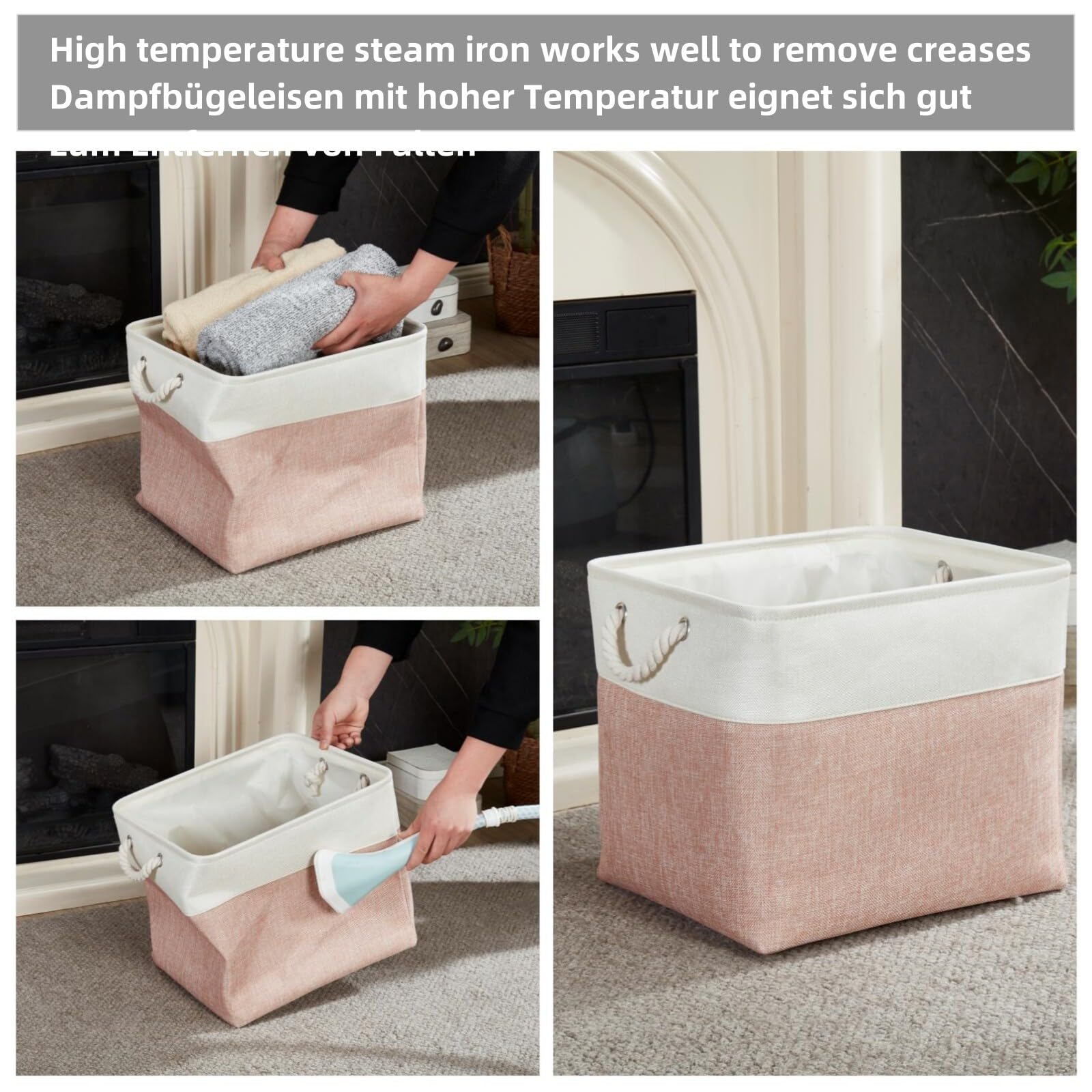 Mangata Cajas de Almacenaje, 30x30x30cm Cestas Almacenaje de Tela para Ropa, Armarios, Estantes, Juguetes,(Rosa/Blanco, 3 Pack)