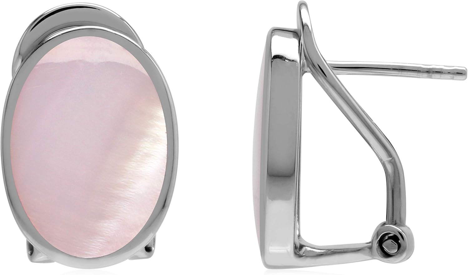 Silvershake Genuine 14x10 mm Created Stone or Shell Inlay 925 Sterling Silver Omega Clip Post Earrings Jewelry for Women