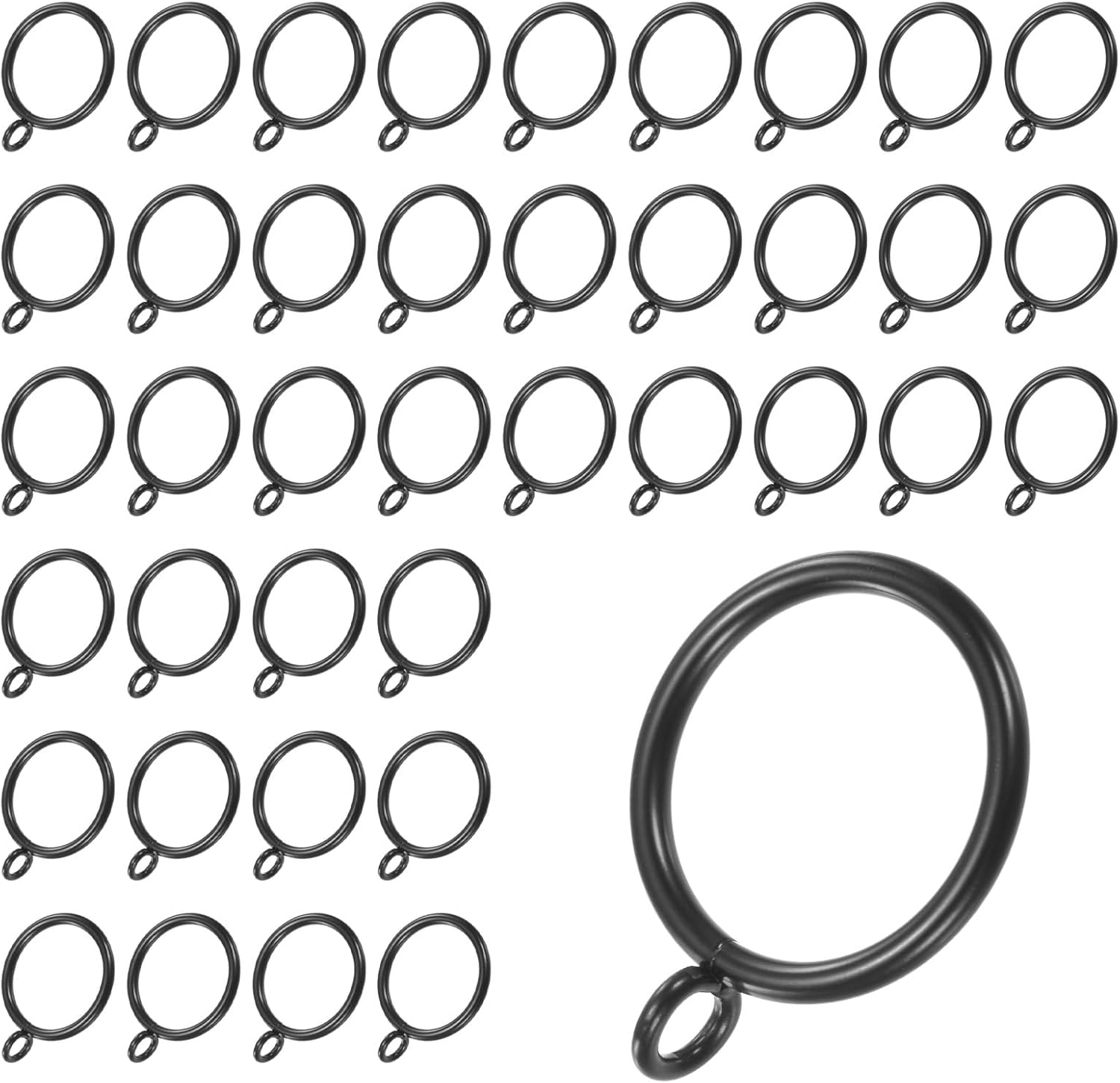 M METERXITY 40-Pack Black Curtain Rings with Eyelet, Rustproof Metal Rings for Curtain Rods, 1.25 Inch Interior Diameter Drapery Rings for Curtain Rods for Hanging Drapes/Hats/Towels