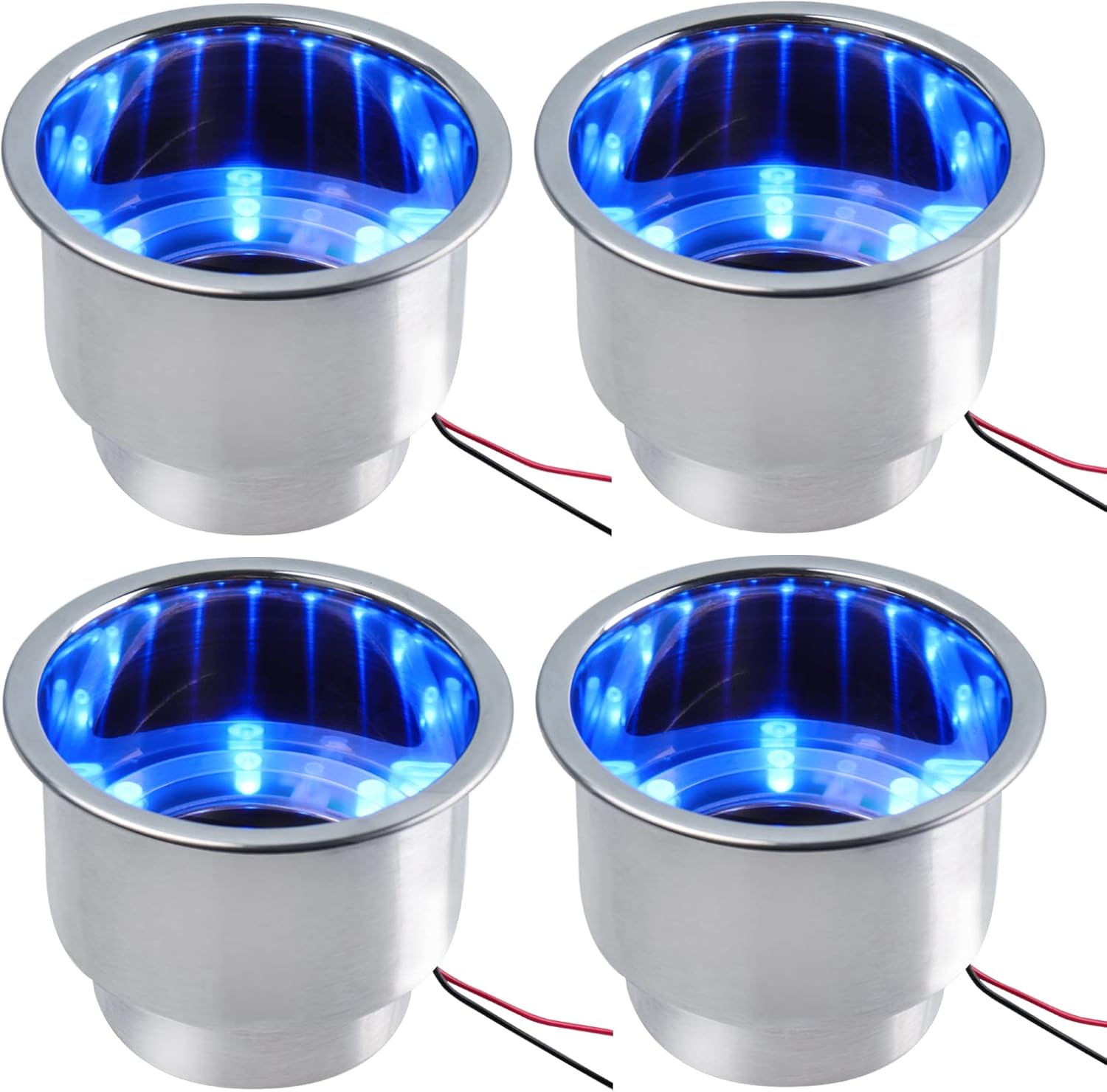 4 Pack Blue LED Cup Drink Holder Stainless Steel Cup Holders Insert