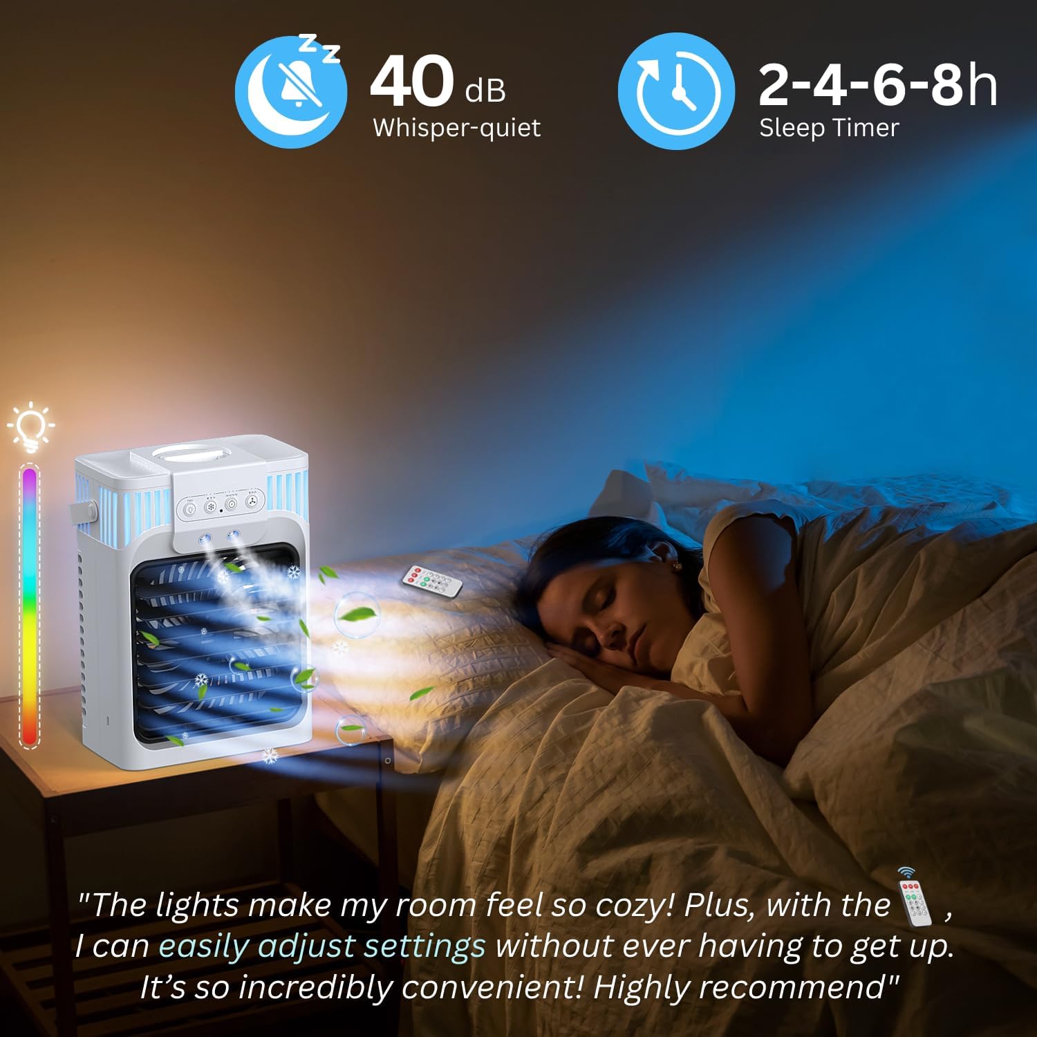 Portable Air Conditioner, Air Conditioner Portable with 3 Speeds, 3 Mist Settings, 1200ml XL Water Tank, 2~8h Timer, Portable Ac Unit, Small Mini Air Conditioner, Personal Air Cooler Fan for Bedroom - Image 5