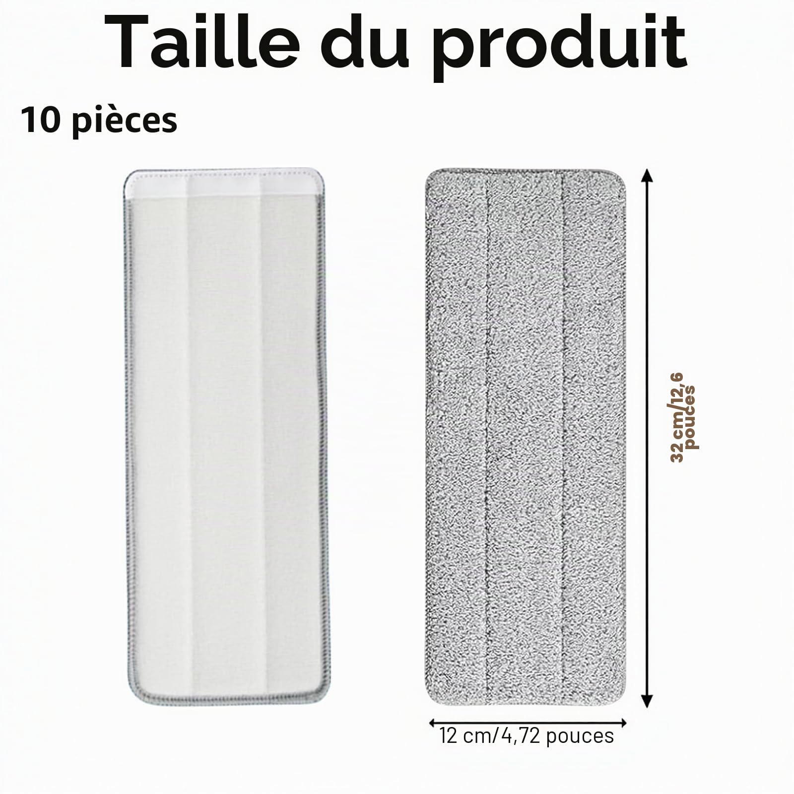 Lot de 10 serpillères en microfibre, 32 x 12 cm, réutilisables, humides et secs, pour la maison, le bureau, la cuisine, la salle de bain (gris)