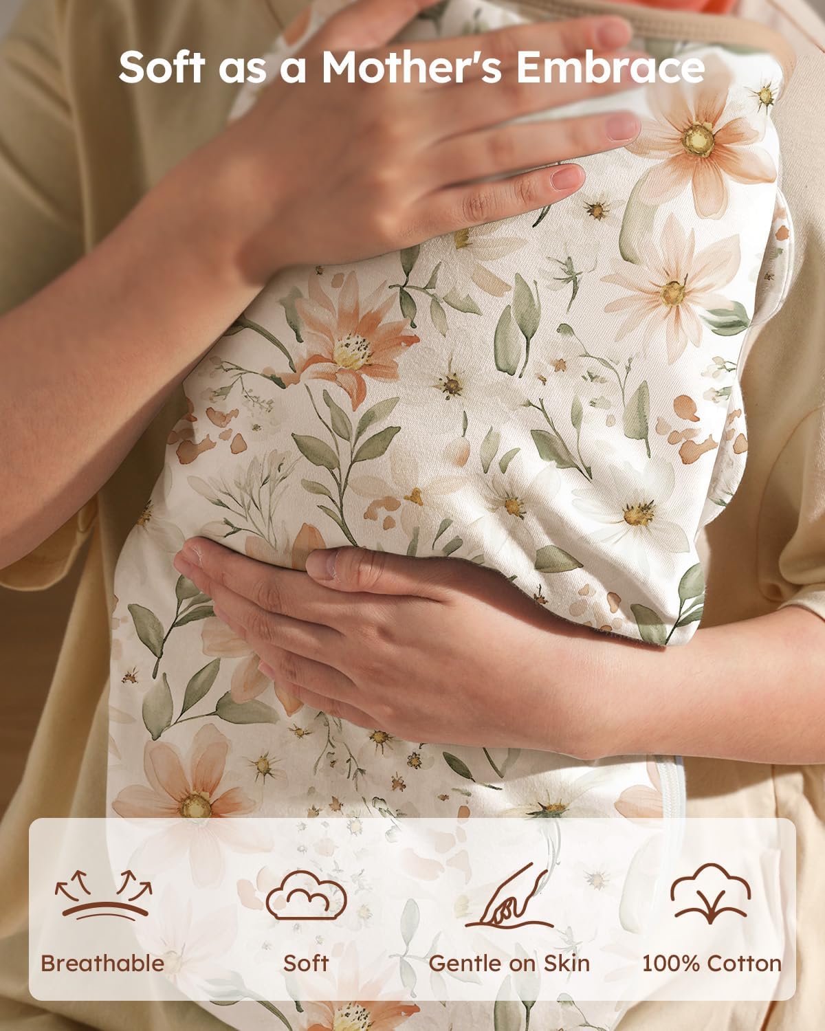 Unnivoll Baby Swaddles for Newborns with Zipper, 100% Cotton Newborn Swaddle Sack, 3 Pack Baby Swaddles 3-6 Months Swaddle Sleep Sack for Newborn Baby Boy Girl Orange Flower