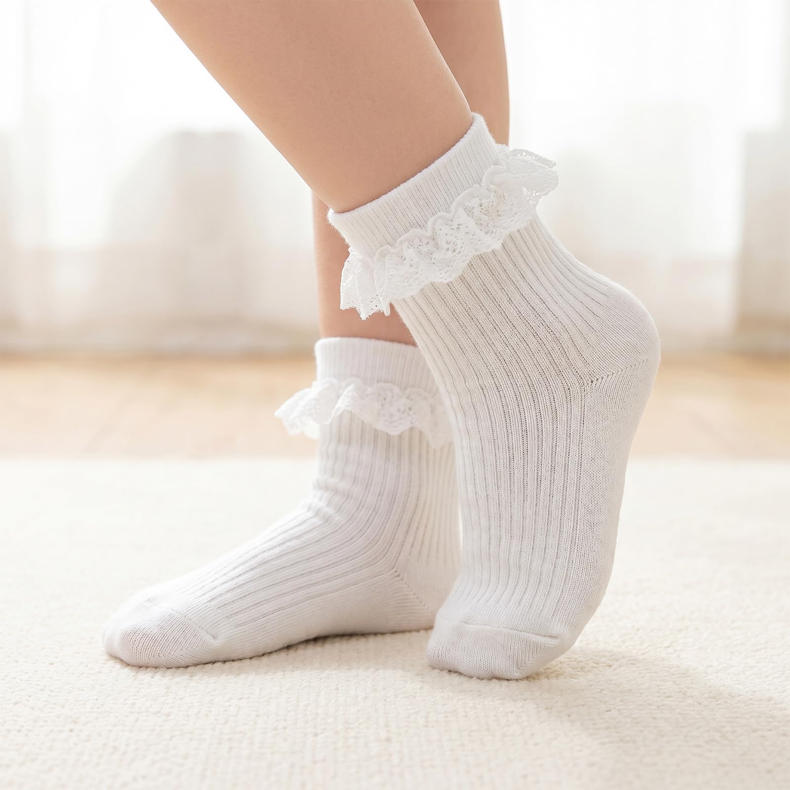 6 Pairs Socks Kids Baby Girls Anti Slip Floor Spring and Autumn Cotton Learning to Walk Unsteadily Lace — view 2
