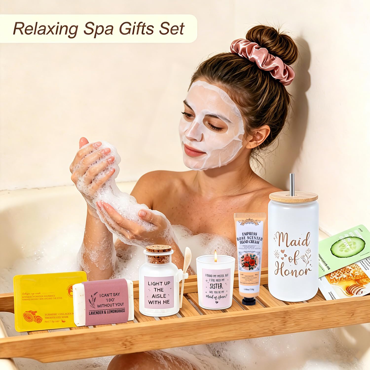 Ithmahco 15 PCS Maid of Honor Proposal Gifts, Will You Be My Maid of Honor Gifts from the Bride, Bridal Shower & Pre Wedding Spa Self Care Gift Box Set