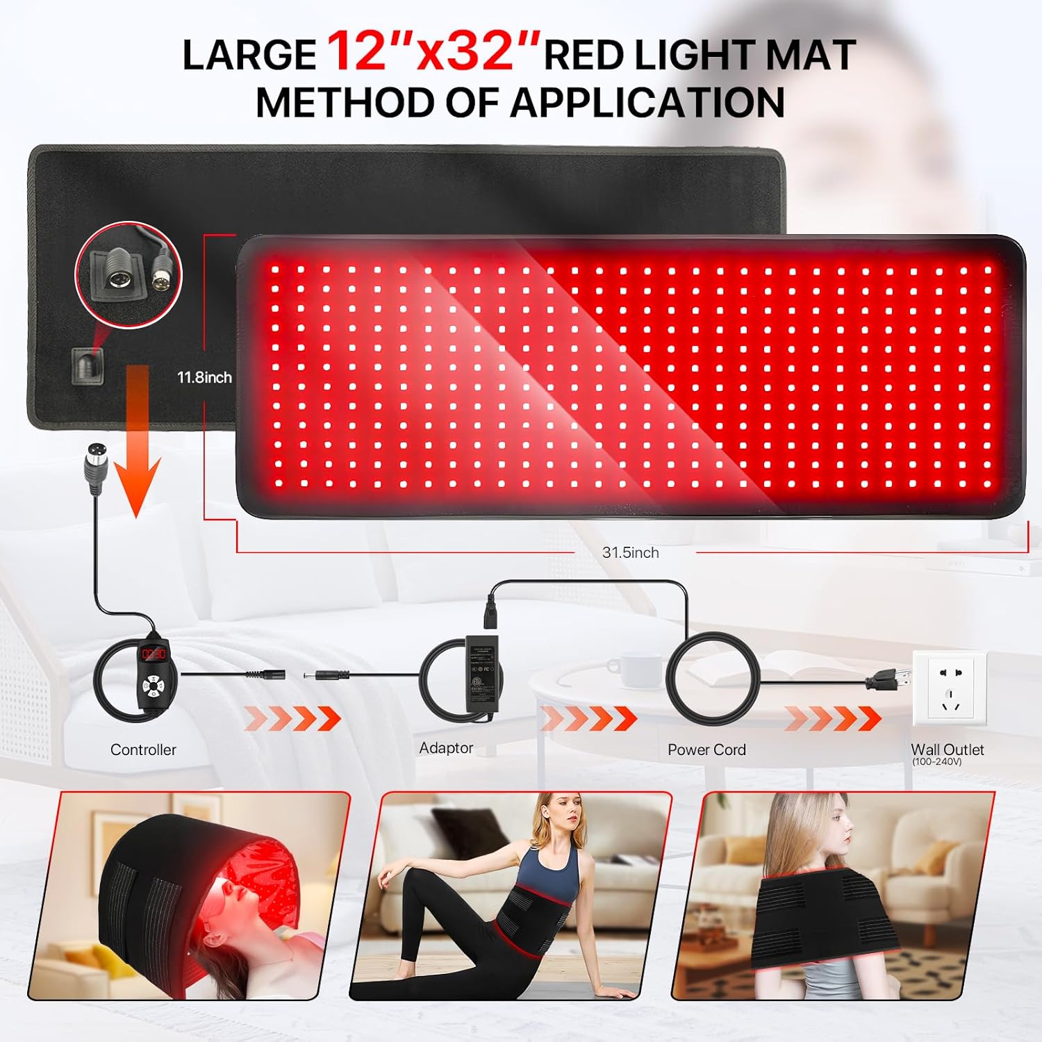 2-in-1 Red Light Therapy for Body and Face, 32" x 12" Oversize Infrared Red Light Therapy Pad for Body with 660nm 850nm Home Infrared Light Therapy for Face Back Shoulder Knee Pain Relief Skin Health - Image 6