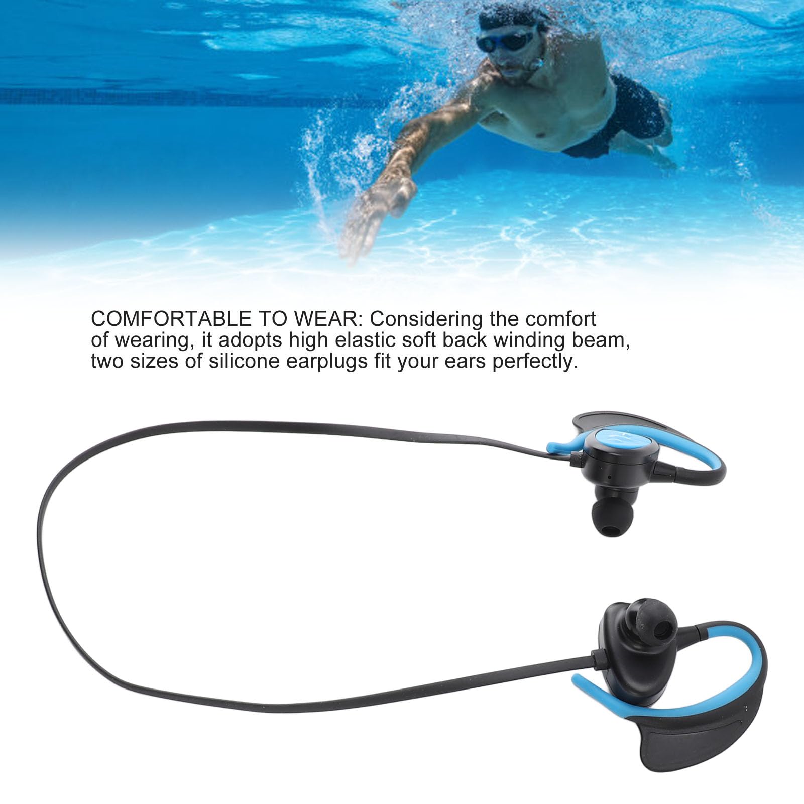 Casque de Natation, écouteurs sans Fil à Conduction Osseuse étanche IPX8, Lecteur MP3 32 Go en Silicone pour la Course et le Sport, Unisexe (BLUE)