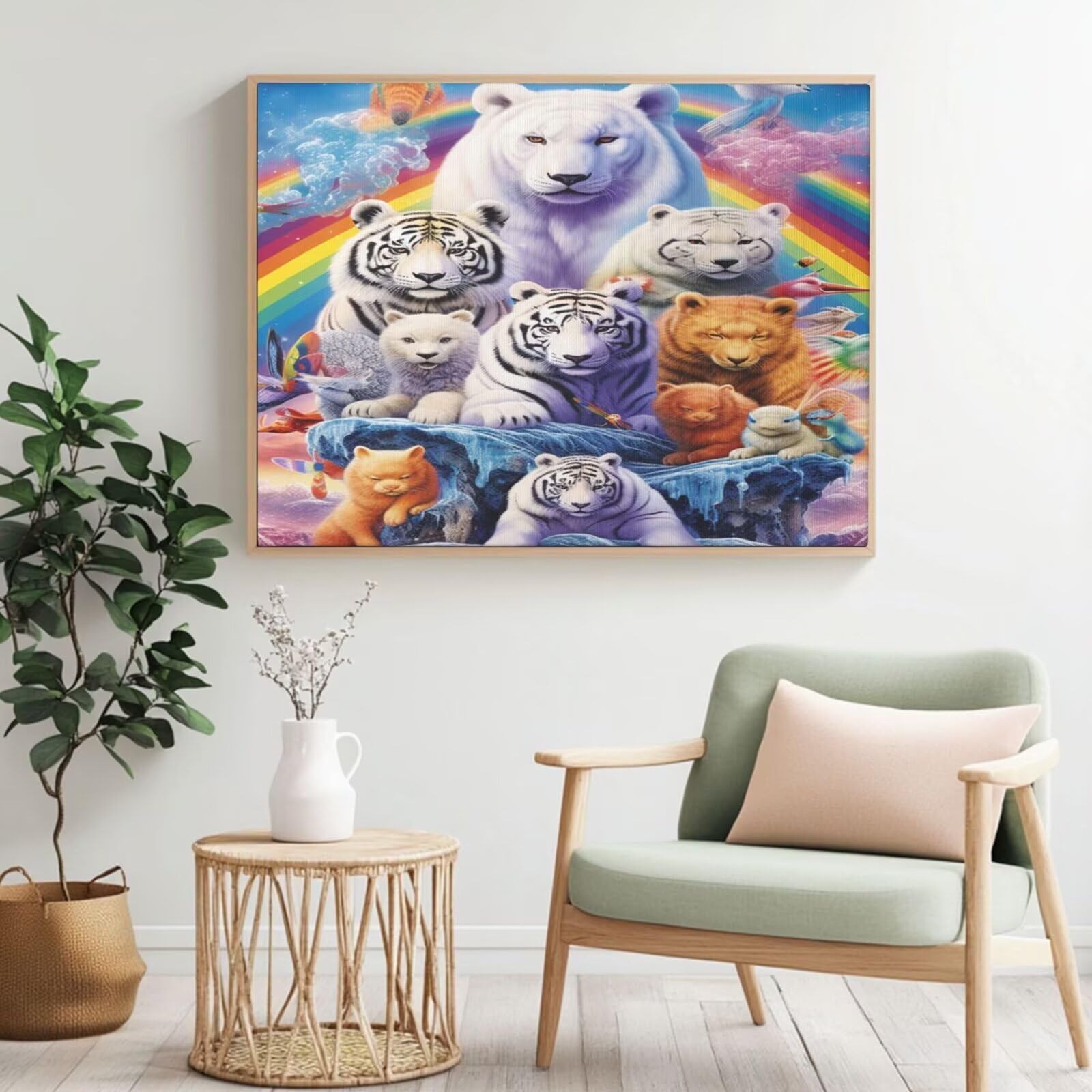 Kit per pittura con numeri per adulti, pittura arcobaleno con numeri per principianti, pittura acrilica con 6 pennelli, pittura ad olio per decorazione da parete (90 x 65 cm, senza cornice) MK58