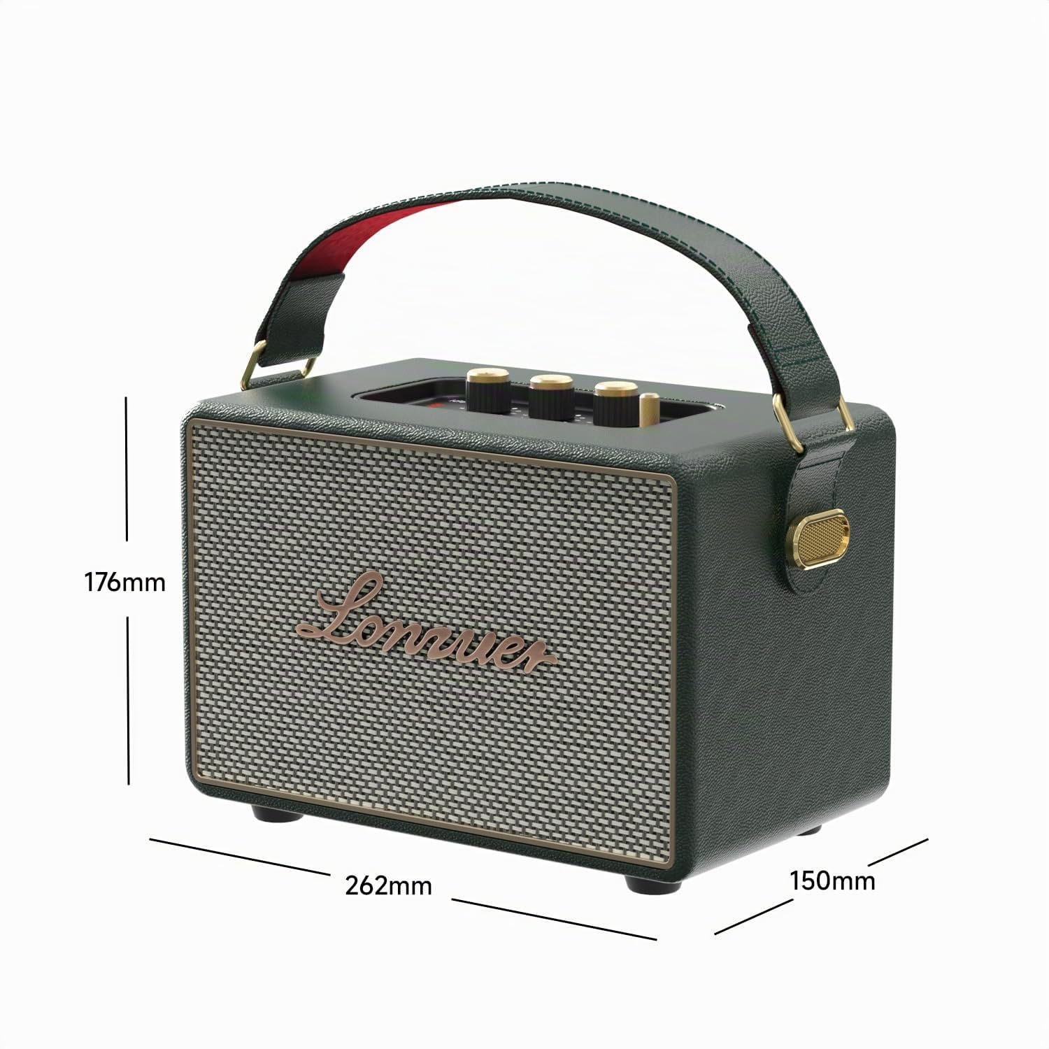 Altoparlante Bluetooth vintage da 80 W, in legno, Bluetooth 5.3, portatile, con cinturino in pelle, batteria da 10 ore, TWS, AUX/USB/SD per PC, senza fili, per interni/esterni (verde)