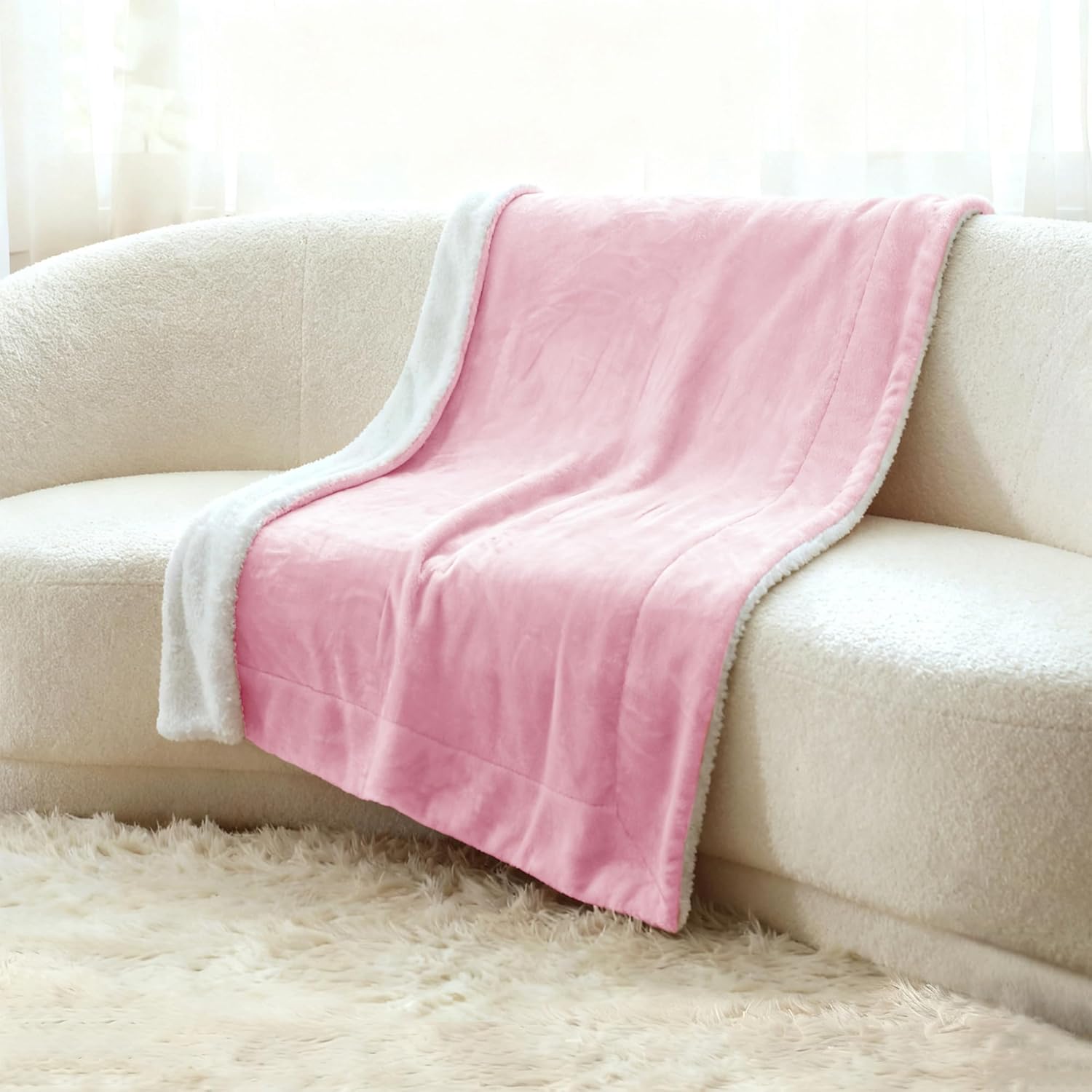 Genteele Sherpa Throw Blanket Super Soft Reversible Ultra Luxurious Plush Blanket, 50 x 60 inches, Pink/White