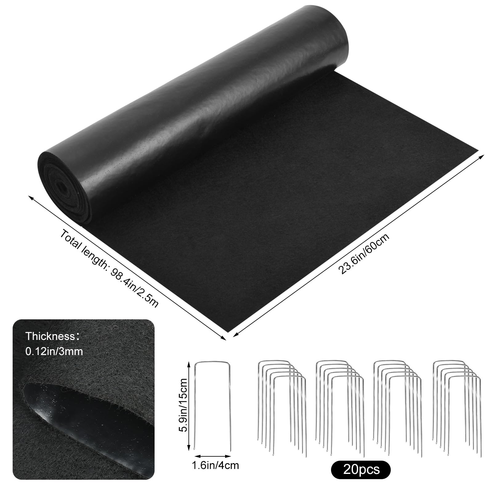 Recycled Felt Mulch Mat, 2'x 8.2' Reusable Fabric Walkway Mat Mulch Pathway Durable Landscaping Mat with 20 Ground Stakes for Plant Vegetables Flower Garden Weed Barrier