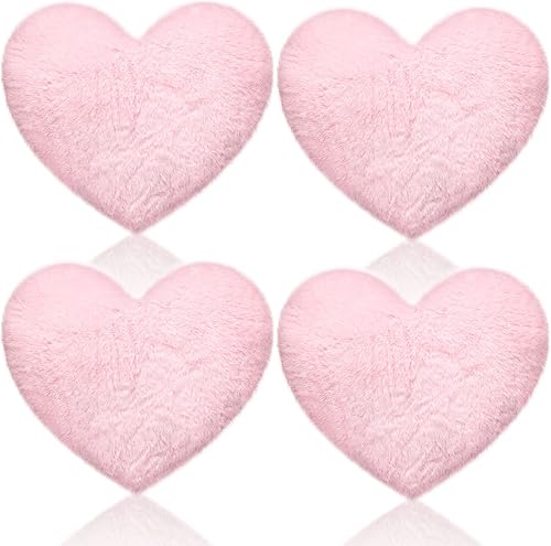 Remerry 4 almohadas en forma de corazón, lindas almohadas de piel sintética de conejo, almohada de corazón suave y esponjosa, cojín decorativo para