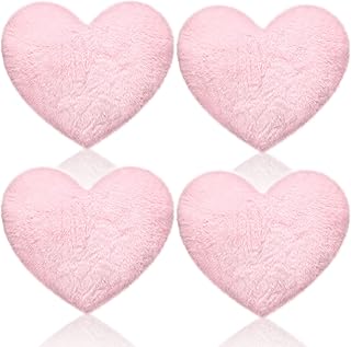Remerry 4 Pcs Heart Shaped Cute Throw Pillows Faux Rabbit Fur Heart Pillow Soft Fluffy Throw Cushion Decorative for Bedroom Bed Sofa Kid Girls Women (Pink)
