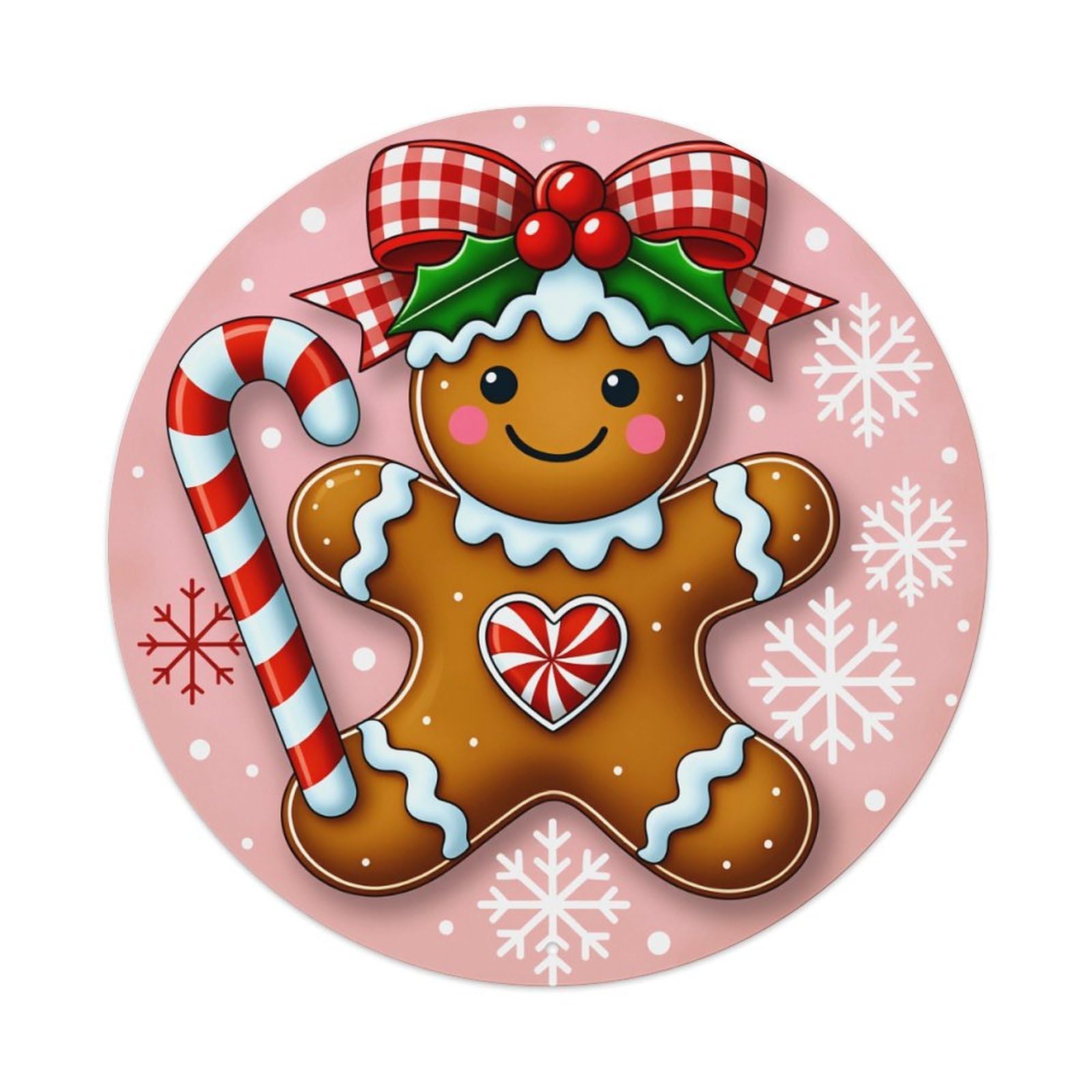 Gingerbread Man With Candy Cane Metal Tin Sign Vintage Garden Bedroom Cafe Bar Man Cave Home Wall Decor Metal Poster 8x8 inches