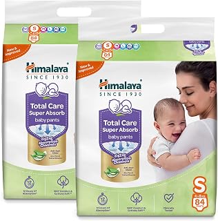 Himalaya Total Care Super Absorb Baby Pants Diaper | Size S (Small) 168 Count | Pack of 2 | 4-8 kg | Breathable & Rapid Zig Zag Absorption | Keeps Ski