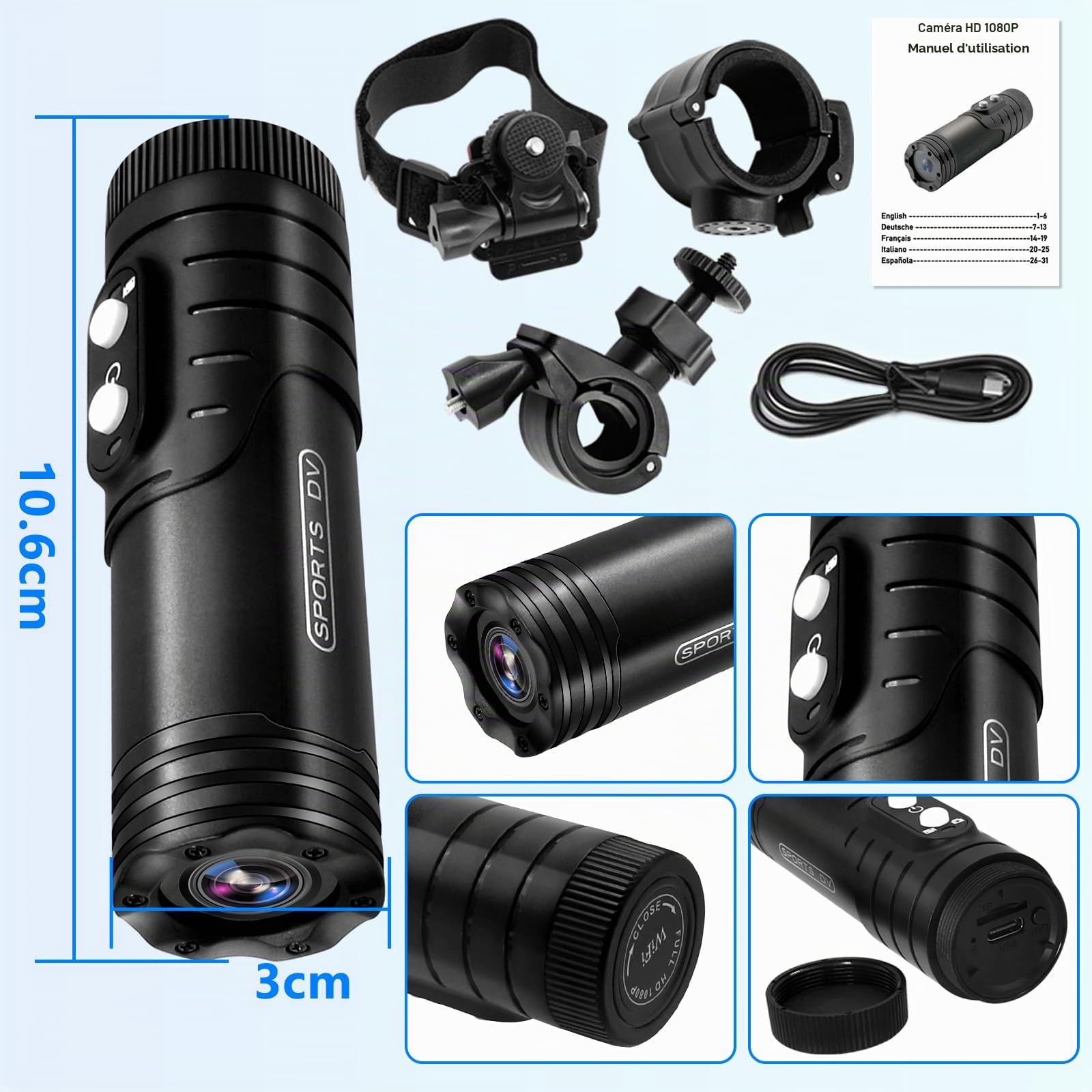 TANGMI Camera Moto 1080P HD 120° Grand Angle 7H