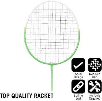 Baseline Badminton Racket Set, Racquets and Shuttlecocks, 4 Player with Net and Poles, Complete Set