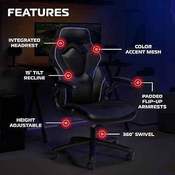 RESPAWN 3085 Gaming Chair, Ergonomic Office Chair, Headrest, Flip-Up Arms | Flip-up arms save space, while lumbar support and 360 swivel deliver comfort for gaming, work and streaming.