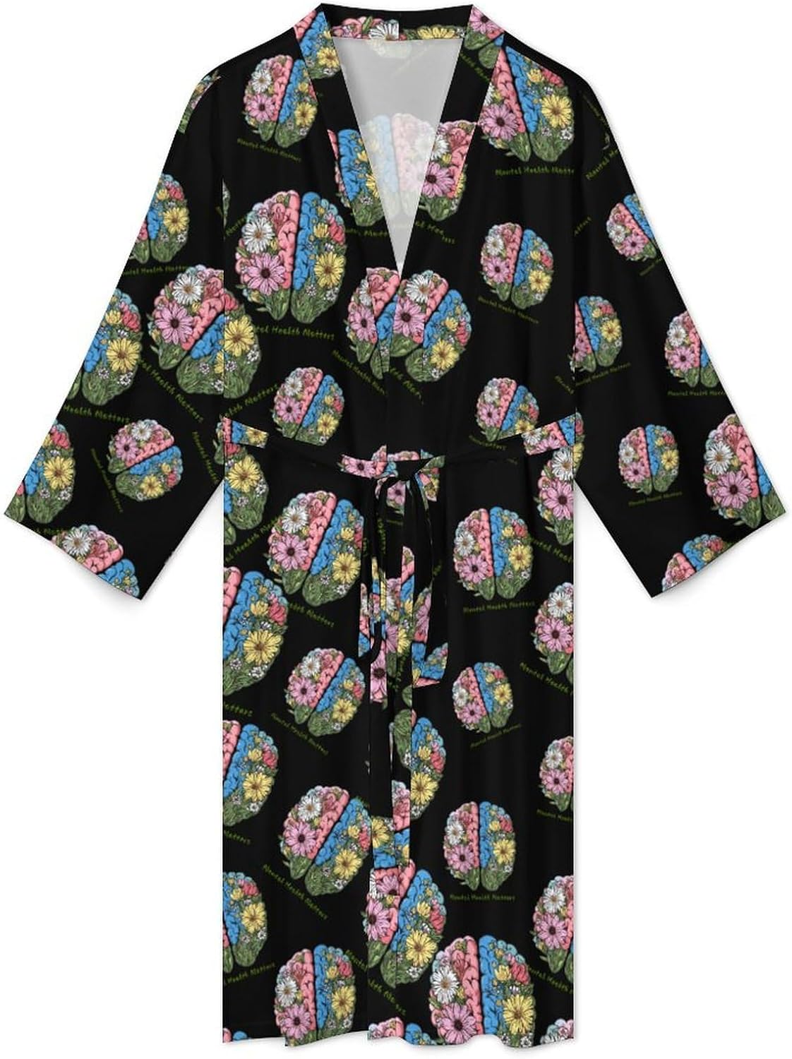 Mental Health Matters Floral Brain Mens Robe Long Bathrobe for Women Bath Robes Lightweight Soft Printed Sleepwear