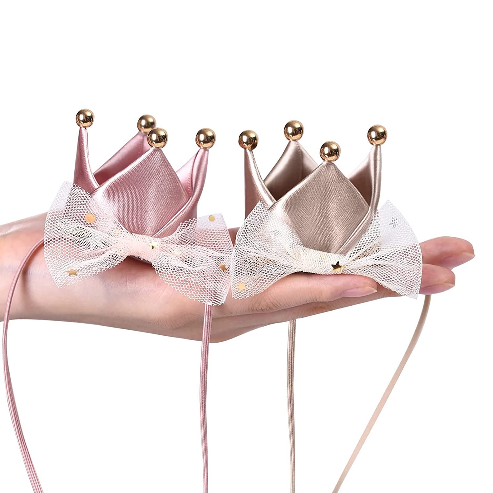 MAKINGTEC Baby Photography Headband Props, Princess Tiara Crown Birthday Hat for Baby Girl Infant Toddler Bow Crown Tiara Headband Wedding Prom Party Hat for Women(Gold, Pink)