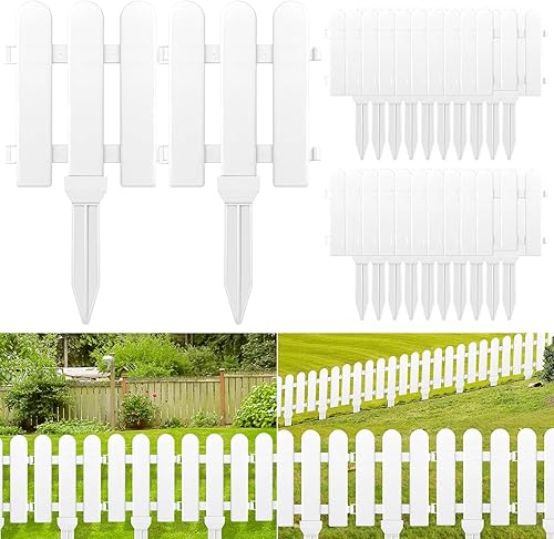 ELECLAND 22 piezas de valla de jardín con 22 piezas de inserción de valla de plástico blanco valla de jardín bordes de valla de césped parterres