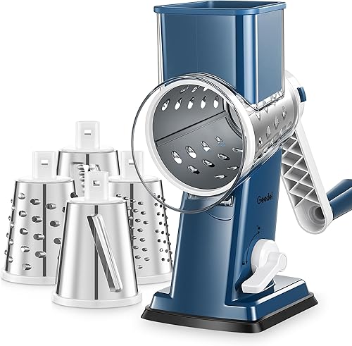 Miniatura 10 de Geedel Rallador Rotativo de Queso - Triturador de Verduras Mejorado con 4 Cuchillas Intercambiables, Rallador de Queso Fácil de Limpiar con Mango,