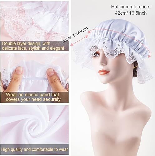 Miniatura 5 de ZJoey White Mob Cap Costume Pioneer Bonnet Women's Colonial Bonnet Lace Frilly Grandma Night Hat Accessories