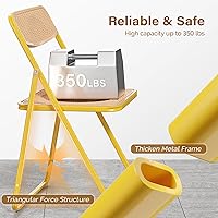 Vista 3 de VINGLI Folding Chair Modern Iron Frame Accent with Woven Texture Panel, Space-Saving Design for Party Wedding Event Office Commercial Stadium