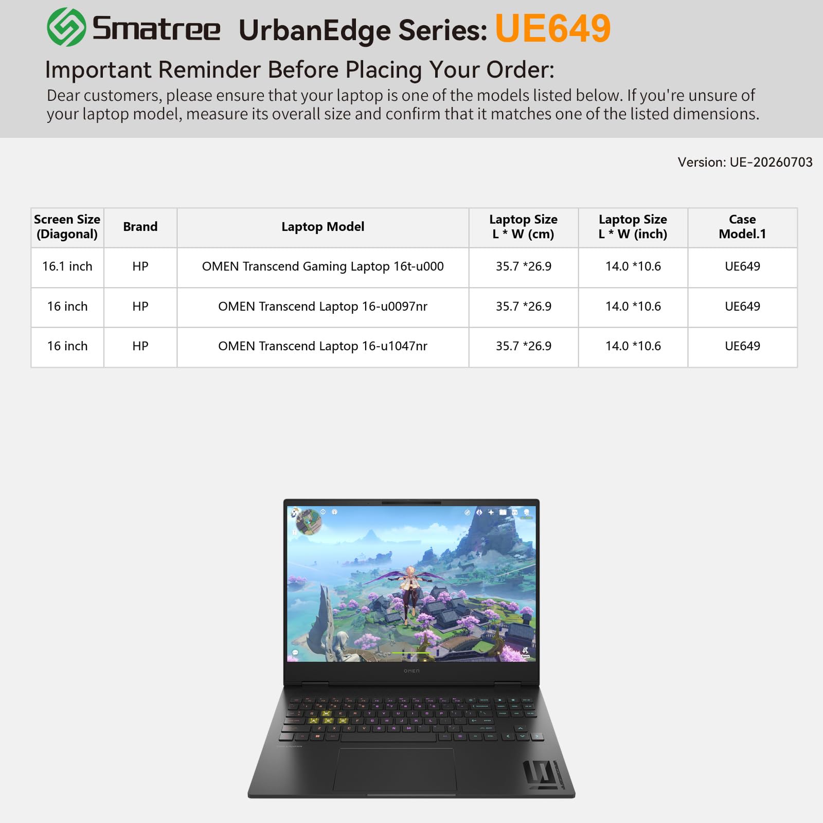 Smatree UrbanEdge Etui na laptop 16,1 cala do HP OMEN Transcend Gaming