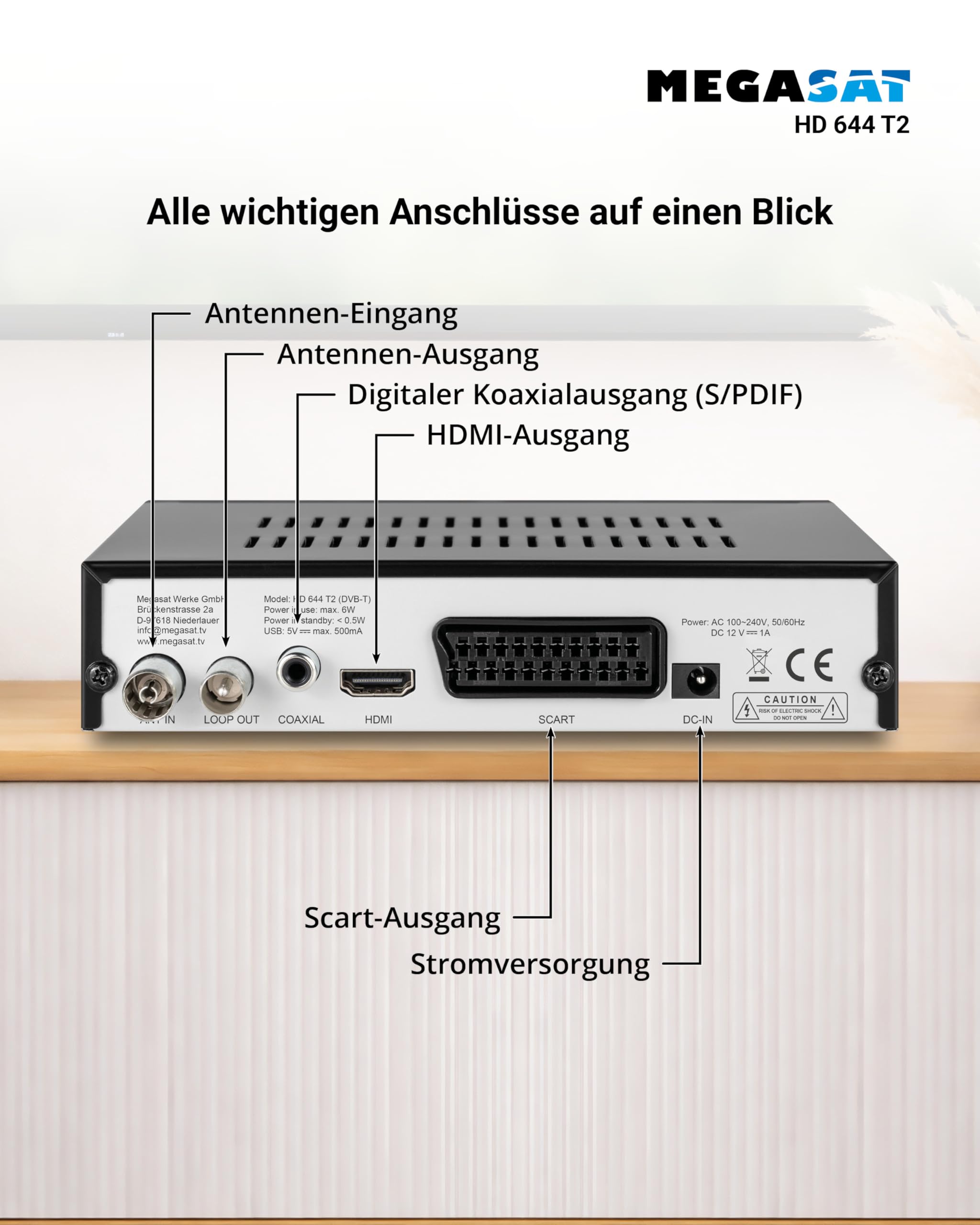 Megasat HD 644 T2 – DVB-T2 Receiver für Free TV – Schwarz | Empfängt alle freien Sender über Antenne, USB-Mediaplayer, Full HD, SCART, HDMI