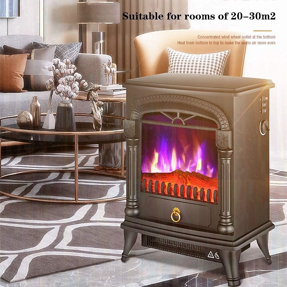 Electric Stove 2000 W Realistic 3D Flame Effect tat Fireplace Heating Wood Flame Effect Three-Sided Glass ding Fireplaces Monochrome Flame (Monochrome