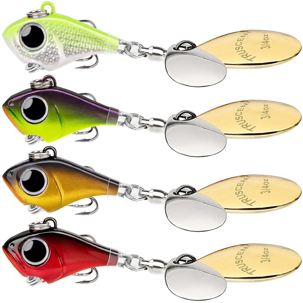 TRUSCEND Wide Search Cover Vibe Tail Spinner, Easy Catch Fishing Lures with Vibrating, Swimming, Jigging Action, BKK Super Slide Sharp Hook, Accurate Long Cast Fishing Spinner for Bass, Trout 3/4oz