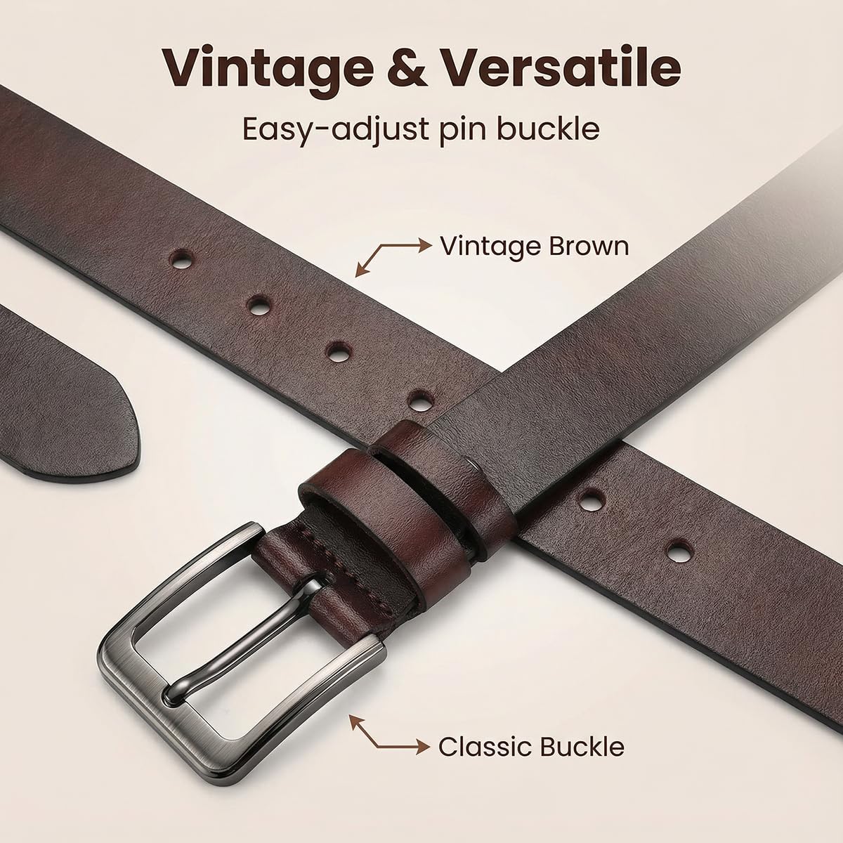 VRLEGEND Ledergürtel Herren 110-175cm Gürtel Leder Jean Business Metall Retro Jeansgürtel Vollrindleder 38mm Breite