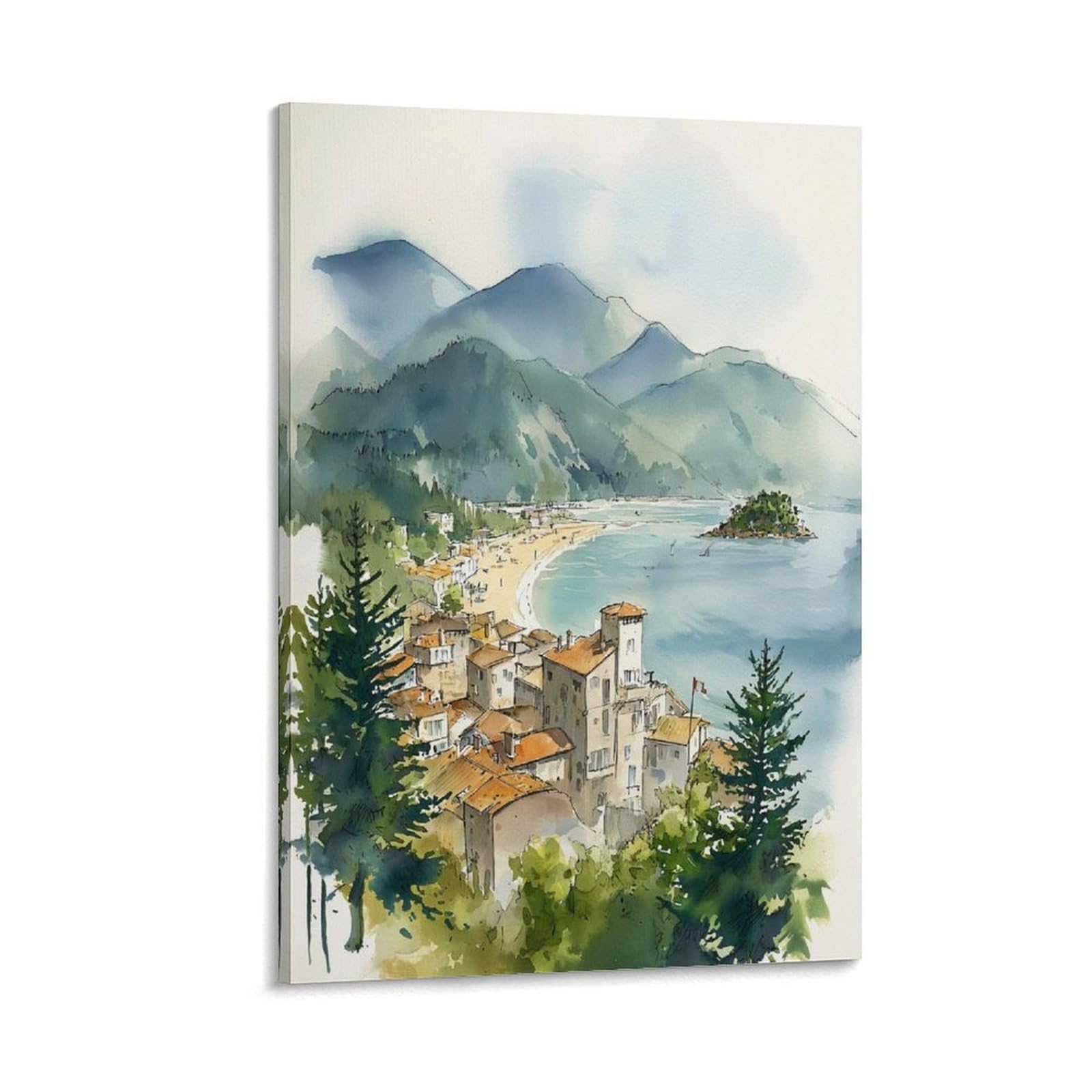 Xwymxz Frame-Style Tofino Watercolor 20X30inch(50X75cm) Vintage Travel Poster Watercolor Canvas Art