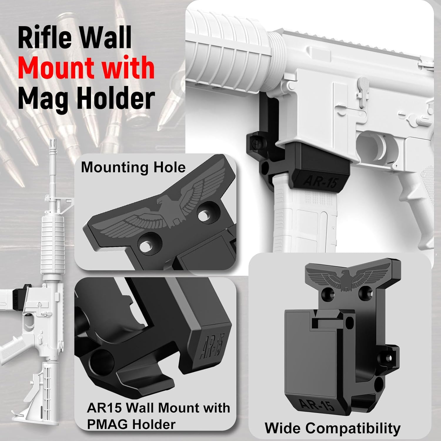 Gun Wall Mount for 223/5.56 Rifle Wall Rack Runner Mount with Strong and Solid PA Material& Frosting Treatment Display Storage Organization System Withstand 300Lbs of Tension