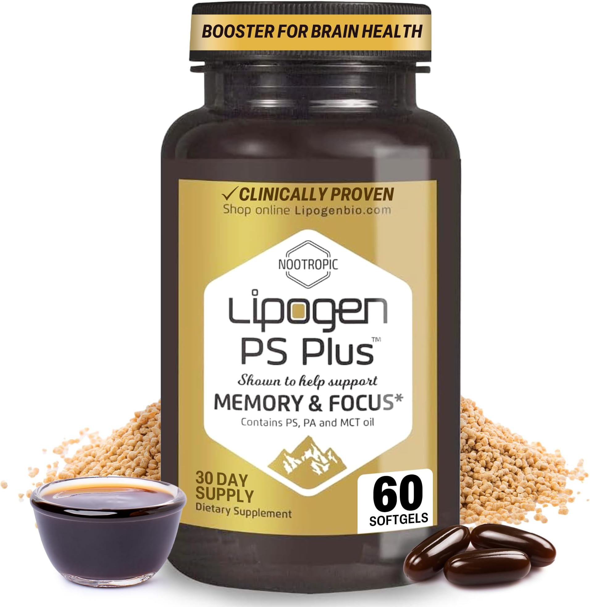 - PS Plus Brain Supplements for Memory and Focus - Premium Phosphatidylserine Brain Booster for Brain Health - Nootropic - 60 Softgels for One Month Supply