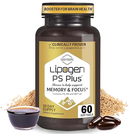 PS Plus Brain Supplements for Memory and Focus - Premium Phosphatidylserine Brain Booster for Brain Health - Nootropic - 60 Softgels for One Month Supply