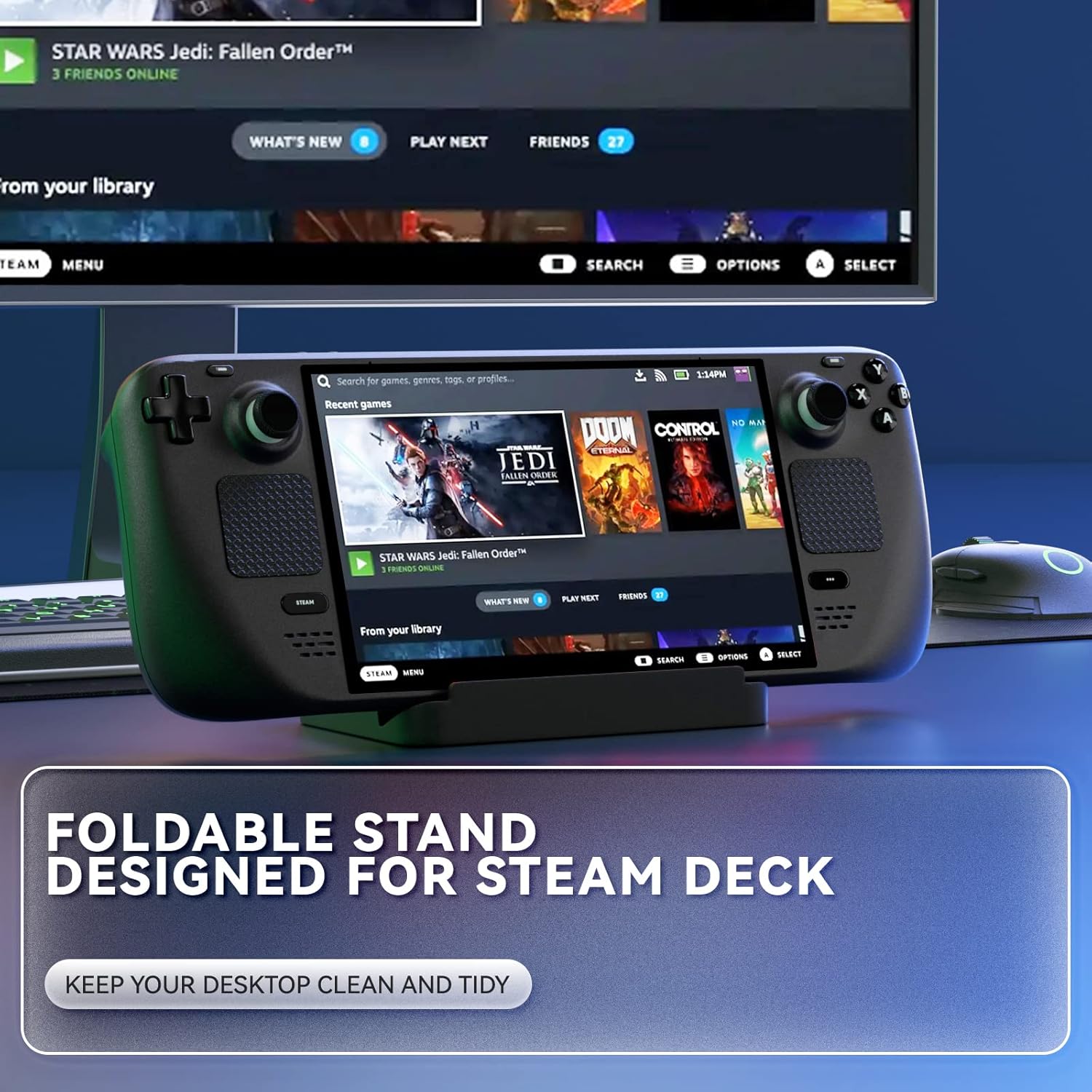 KUNSLUCK Foldable Stand Base for PS5 Portal/Steam Deck/ROG Ally, Upgraded Adjustable&Portable Stand with Anti-Slip Silicone Pad, PS5 Portal/Steam Deck/ROG Ally Dock Accessories