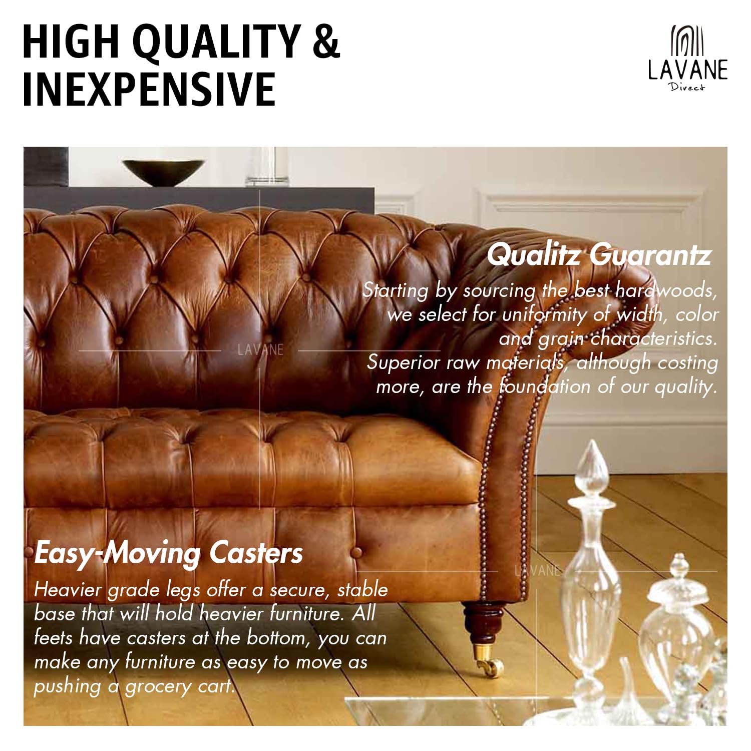 La Vane 5 inch Wooden Furniture Legs with Castor - Image 4