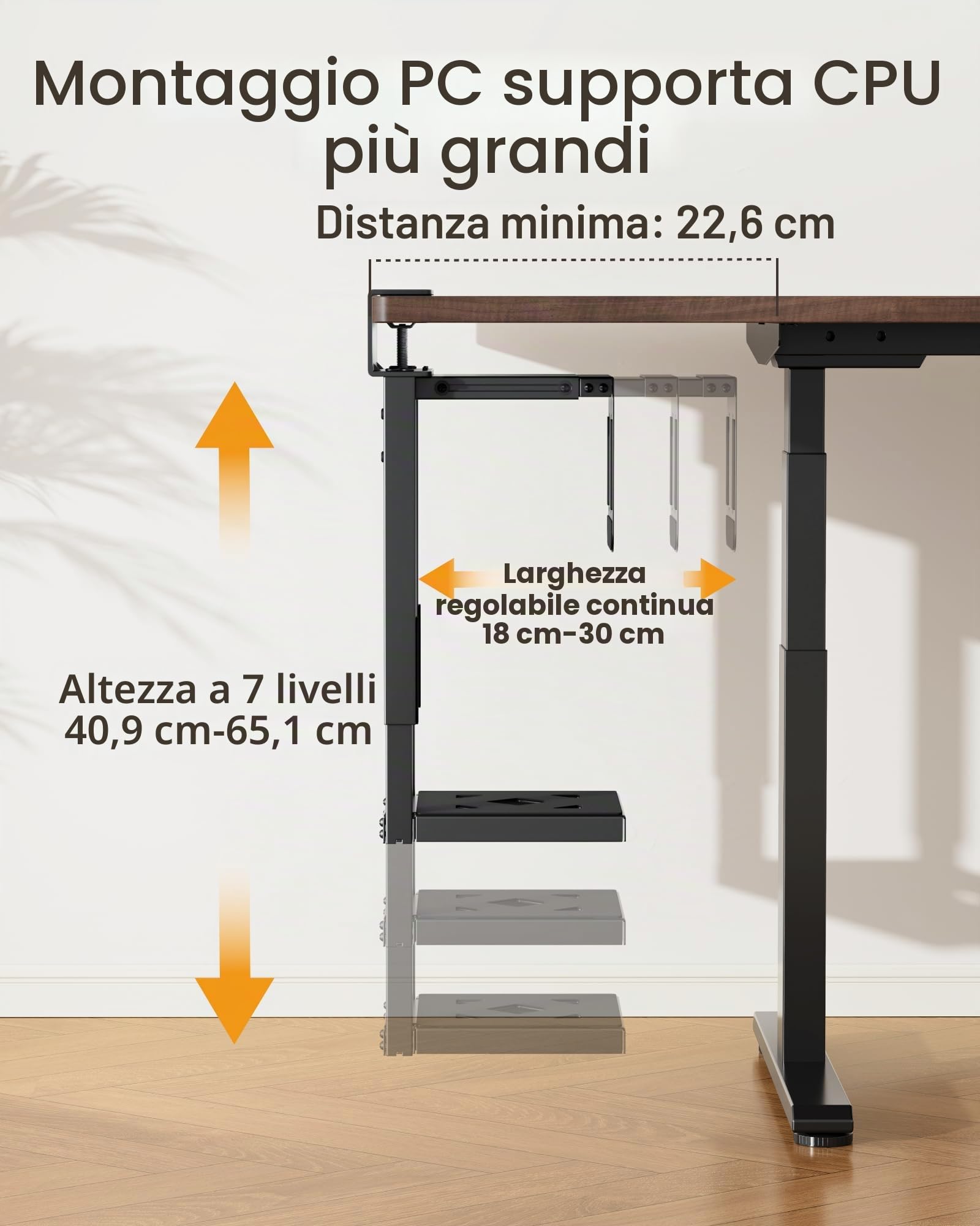 monTEK Supporto per PC da 30 kg, resistente sotto scrivania, montato senza foratura, supporto per PC regolabile con cuscinetti protettivi, altezza 16,1"-25,6", ideale per ufficio, casa, aula, nero
