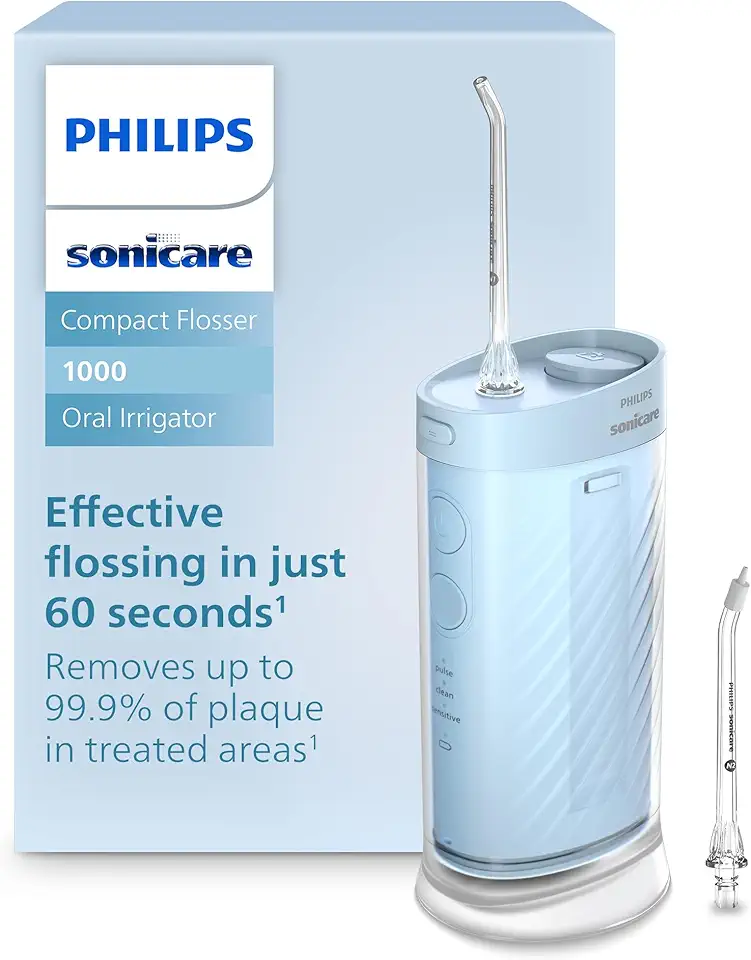 Philips Sonicare Compact Flosser 1000, Portable Water Flosser with 3 Flossing Modes, IPX7 Waterproof Oral Irrigator, Travel Friendly, Blue, Model HX3333/24