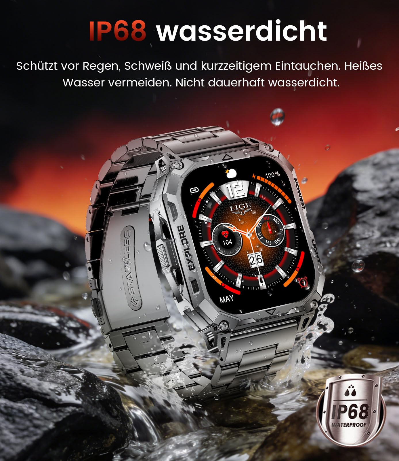 FITFLEX Militär Smartwatch Herren mit 1000 mAh,2,01" HD Großes Touchscreen Smartwatch mit Telefonfunktion/Herzfrequenz/SpO2/Schlafmonitor,IP68 Wasserdicht Fitnessuhr mit 120+Sportmodi für iOS Android