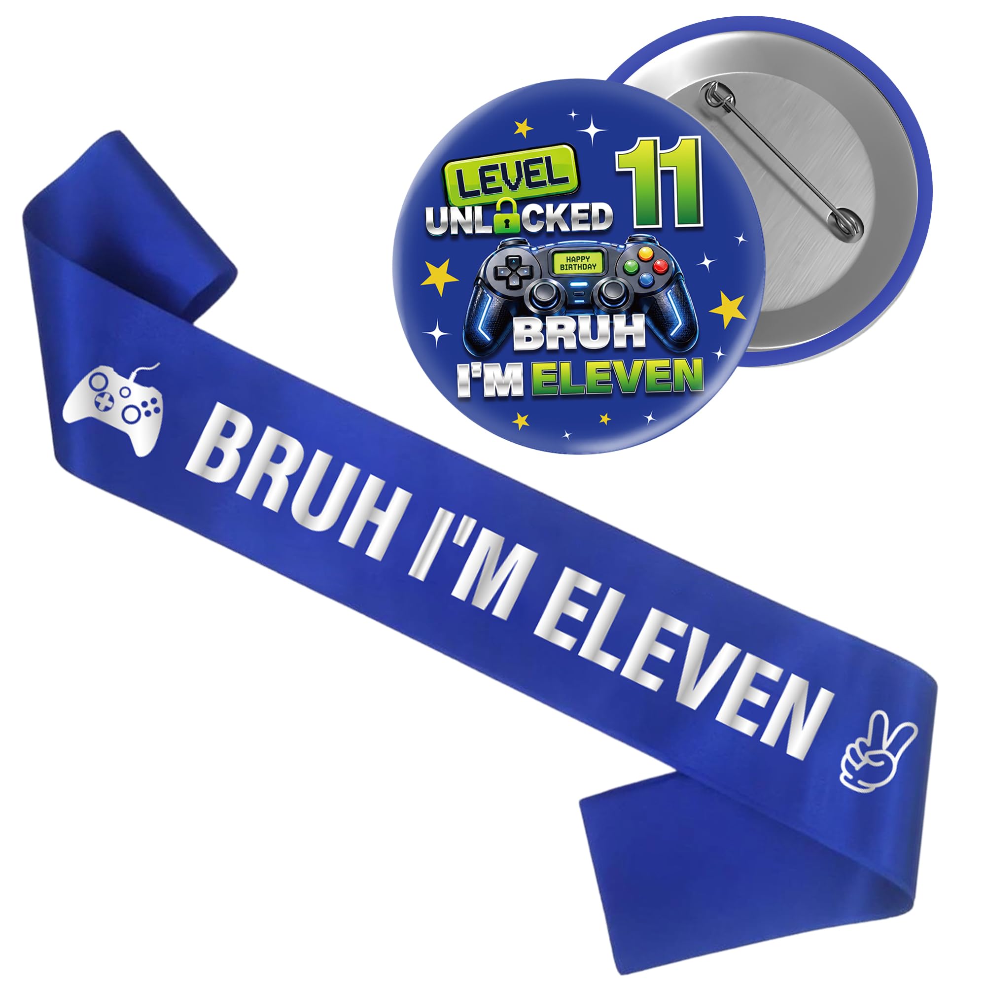 Gaming 11th Birthday Sash Badge - 2 Pcs Blue 11 Game Themed Birthday Gifts