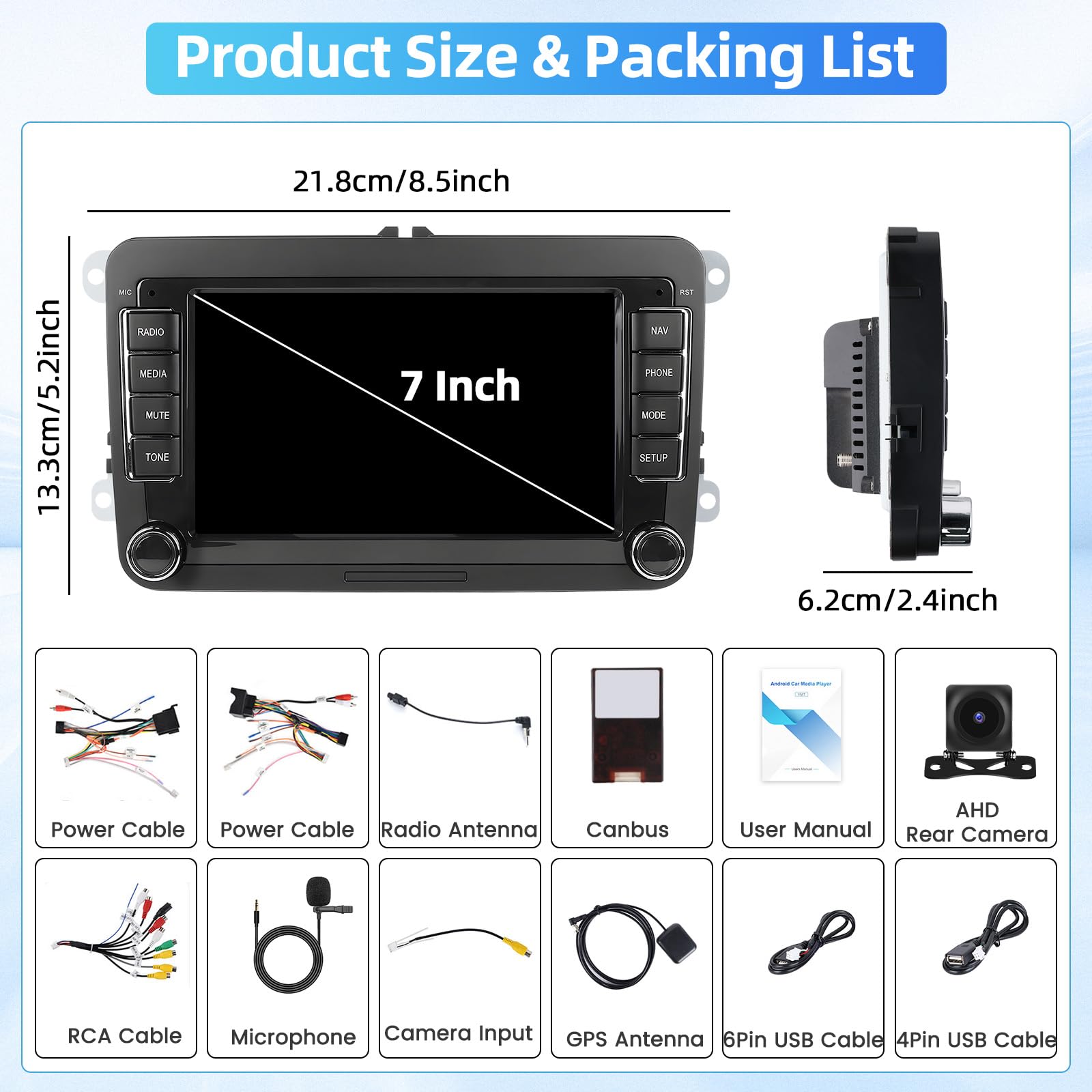 4+64G Android 15 Autoradio für VW Golf 5 6 Passat Polo Tiguan Touran Caddy Skoda SEAT Wireless Carplay Android Auto, 7'' IPS Touch Screen Radio mit Bluetooth 5.0, GPS, Rückfahrkamera, FM, WiFi, SWC