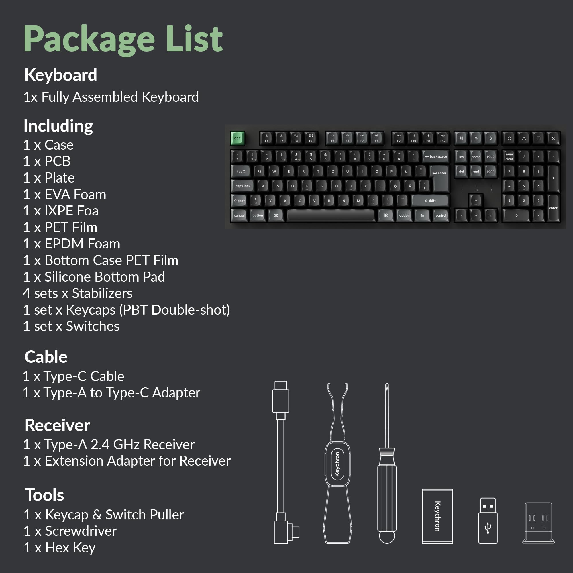 Keychron K10 Ultra 8K kabellose Gaming-Tastatur, ISO-DE-Layout, 8000 Hz Abtastrate, 2,4 GHz/BT 5.2/USB-C, OSA PBT-Tastenkappen, Brauner Schalter, ZMK Custom Keyboard Vollgröße für Mac, Windows, Linux