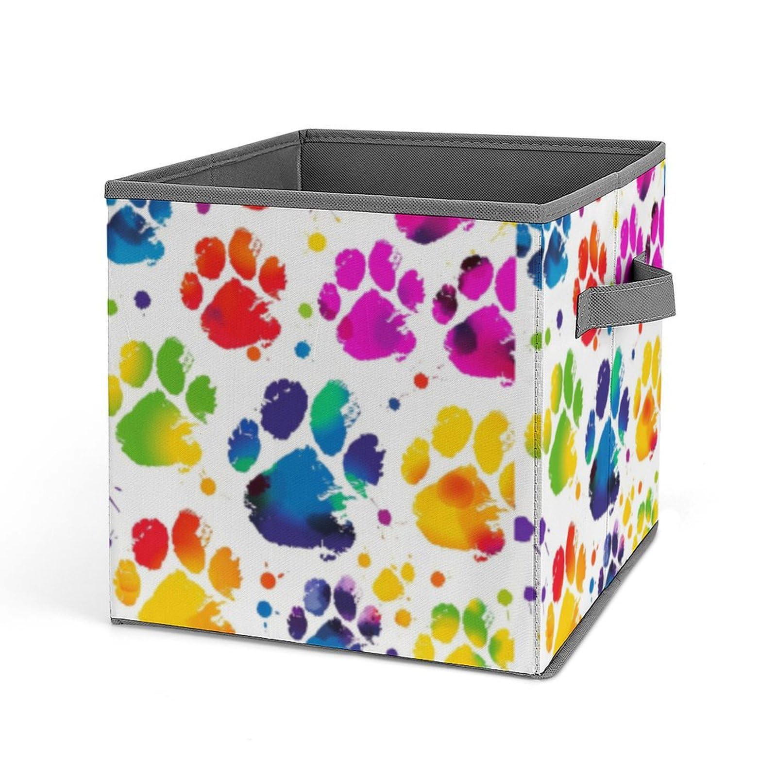 JTREHY Colorful Dog Paw Print Printed Foldable Storage Box, 10.6 Inches Fabric Storage Box for Wardrobe, Bedroom, Utility Room