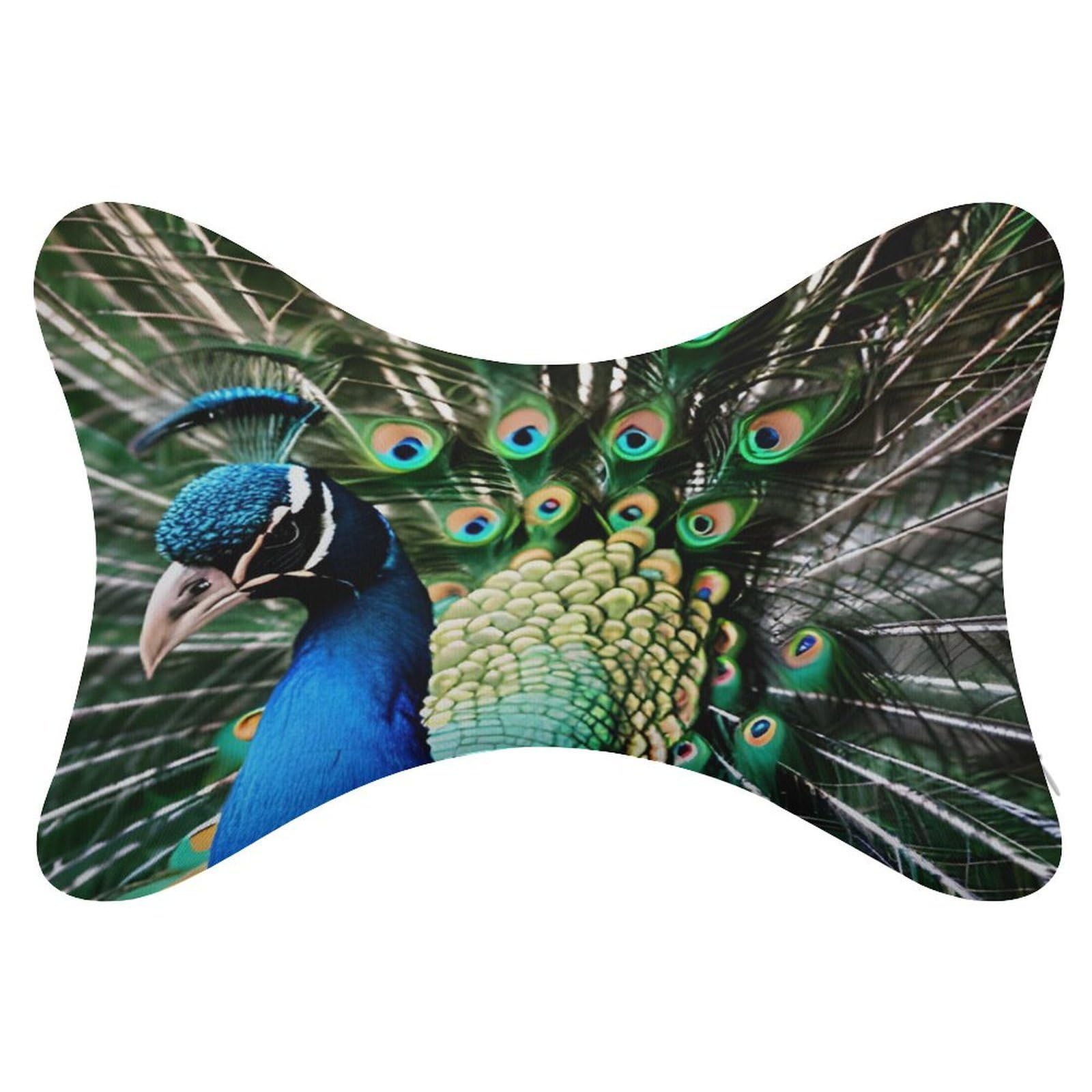 VstaDank Peacock Car Neck Pillows 2 Pack Removable Ergonomic Cervical Support Pillow Fashion Cozy Bone Shaped Pillows Soft Car Headrest Pillow for Office Airplane Most Car