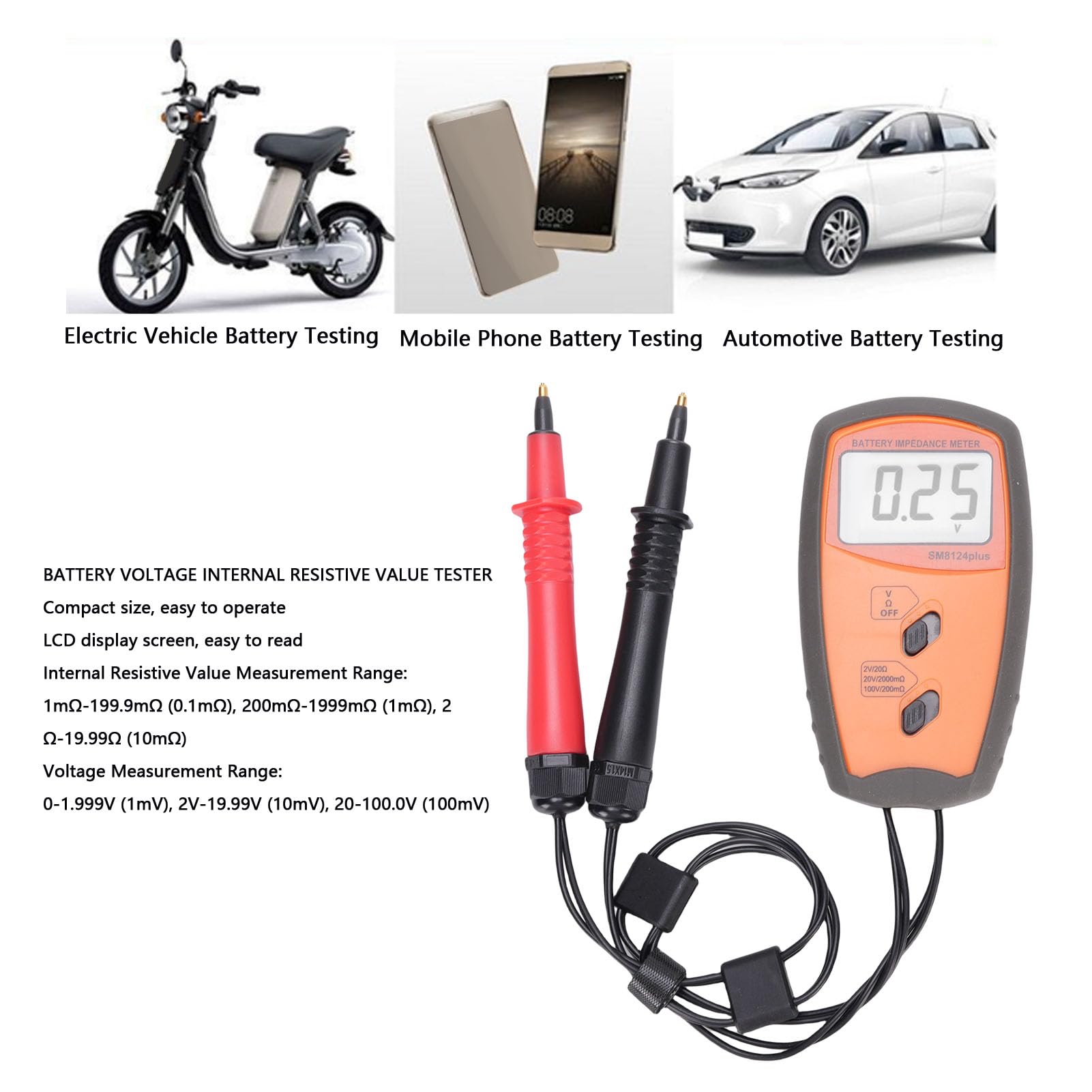 Misuratore di Tensione della Batteria Tester di Resistenza Interna Portatile 0-100 V 0,1 MΩ-19,99 Ω Ampio Intervallo di Misurazione Display LCD ABS per Batteria del Telefono Cellulare